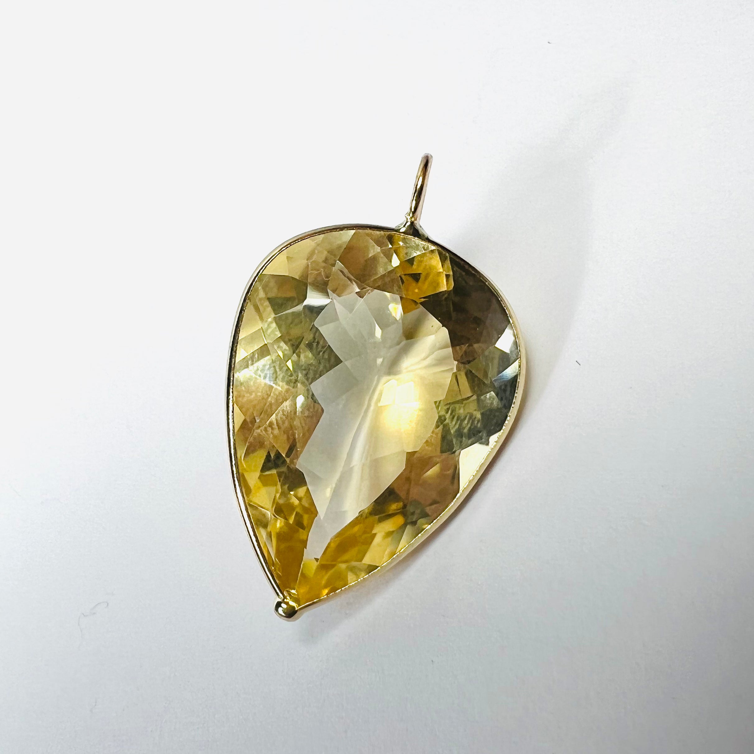 13CT Natural Pear Citrine 14K Yellow Gold Pendant Charm 25x16mm