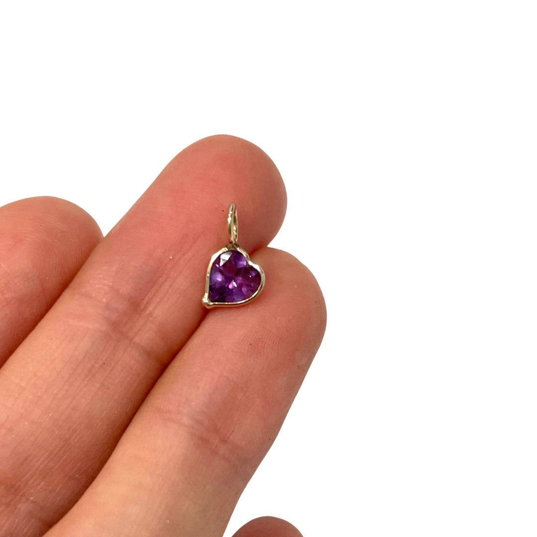 Natural Amethyst Heart 14K Yellow Gold Pendant Charm 10.5x7mm