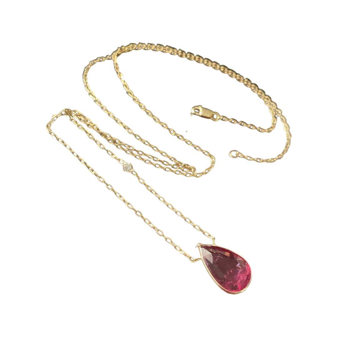 Tourmaline and Diamond 24" 14K Yellow Gold Necklace