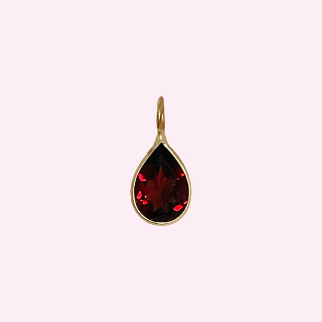 1.5CT Red Pear Garnet Solid 14K Yellow Gold Pendant Charm