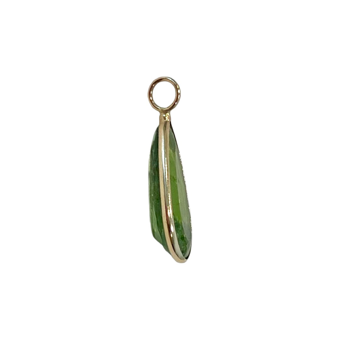 Natural Green Elongated Tourmaline 14K Yellow Gold Pendant Charm 23x9mm