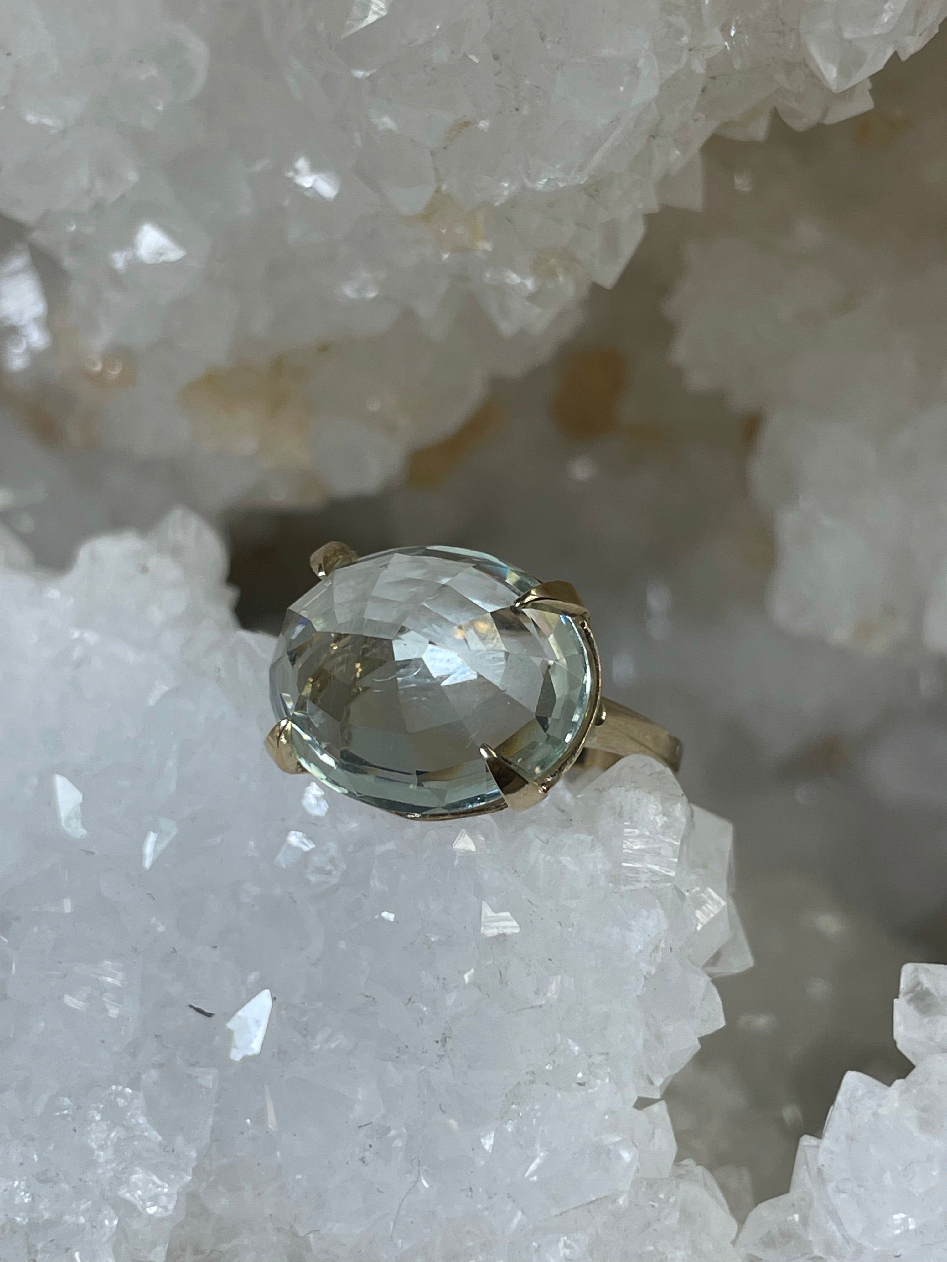 11CT Natural Aquamarine Ring 14K Yellow Gold Size 5.25