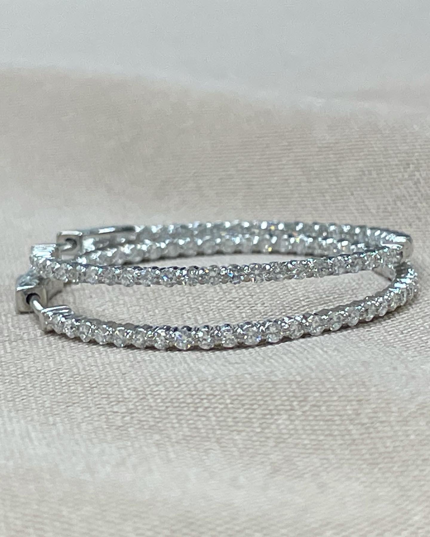 1.9ct Natural Diamond Inside Outside Diamond Hoops 1.25” 14K White Gold