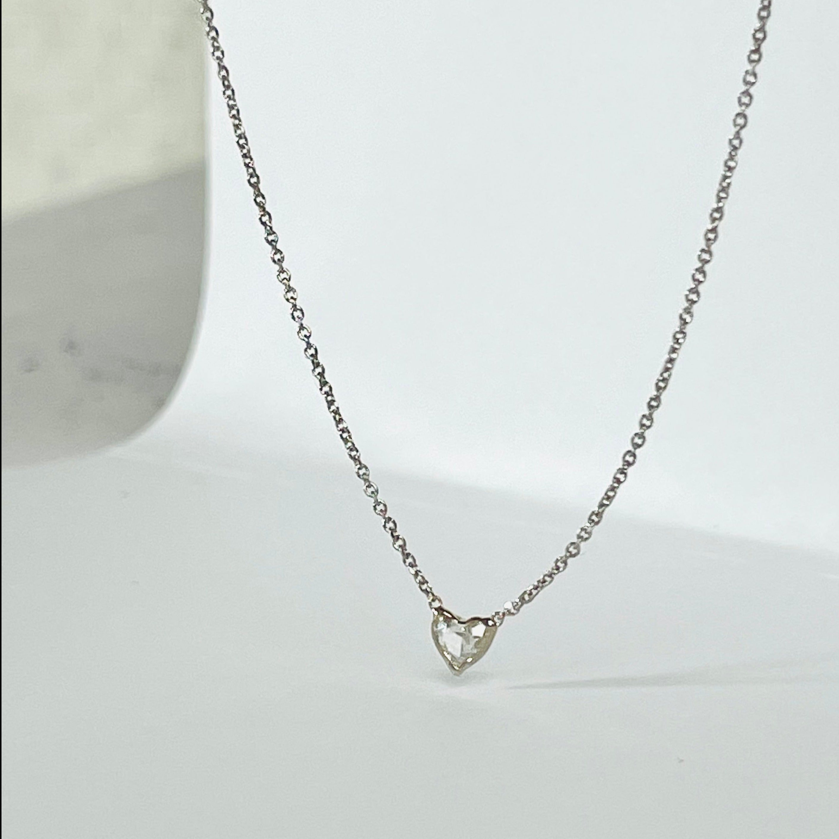 .15CT Diamond Heart Solitaire 16-18" 14K White Gold Necklace
