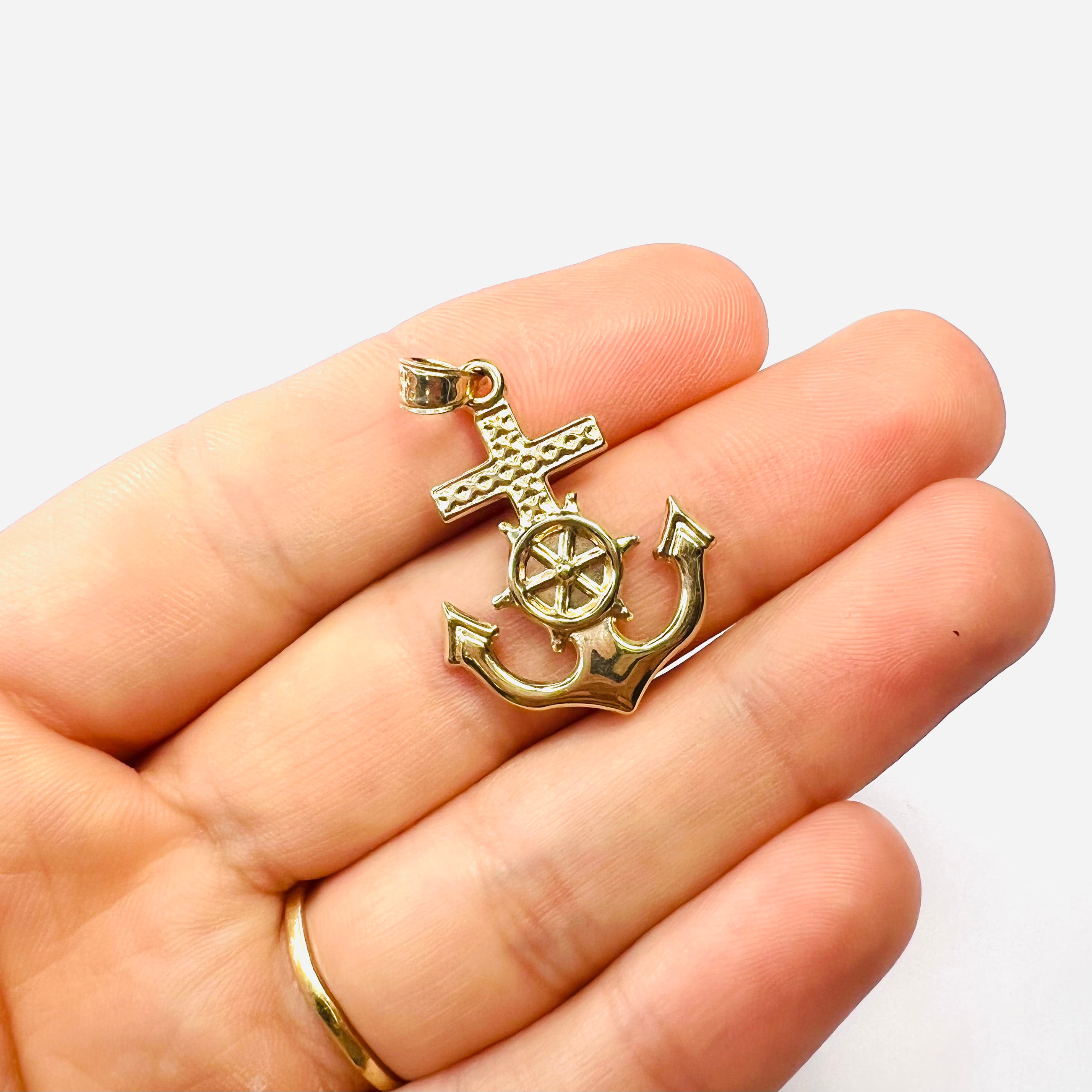 Cute! 14K Solid Yellow Gold Anchor Pendant Charm 1.25"