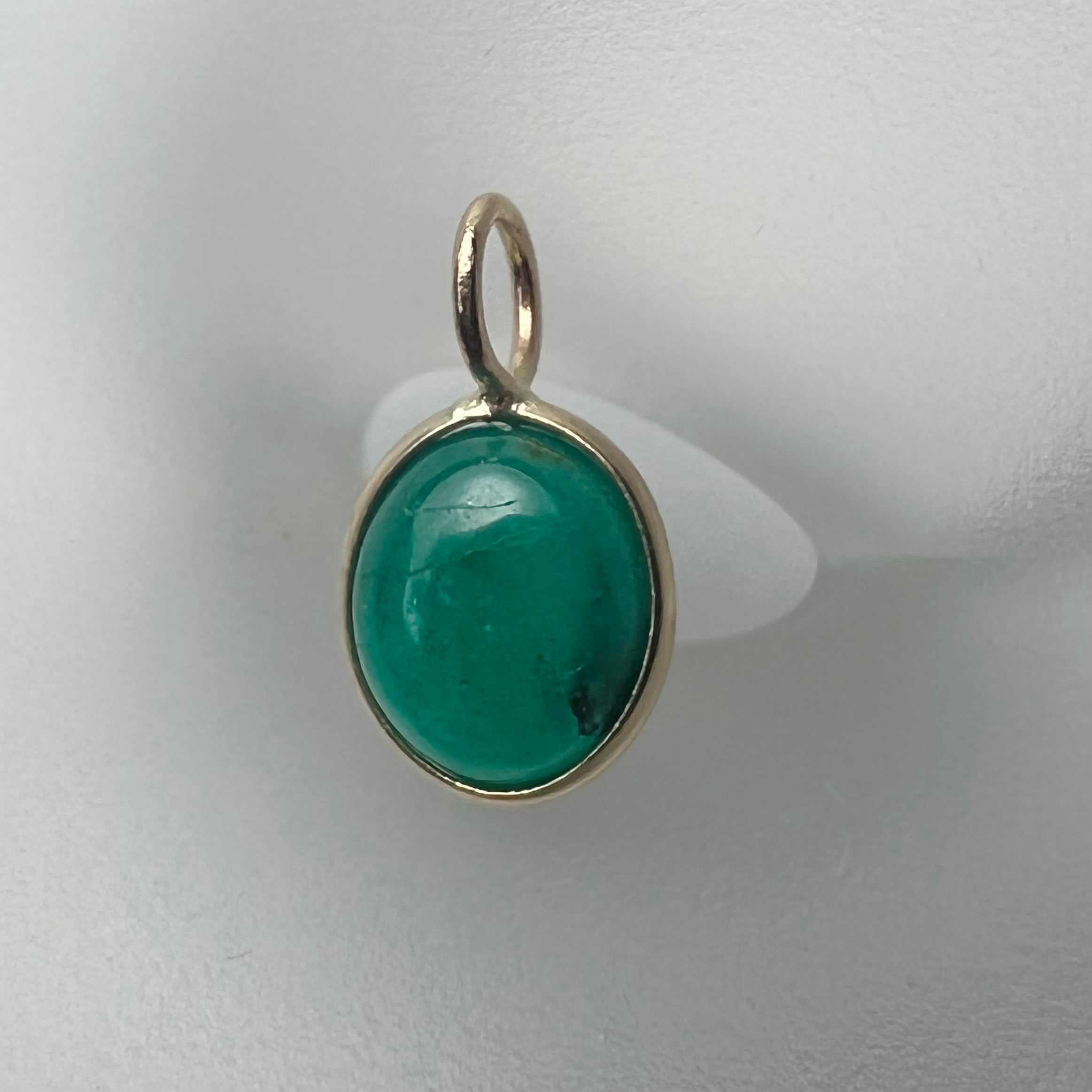 1.2CT Colombian Oval Cabochon Emerald 14K Yellow Gold Pendant Charm 13x7mm