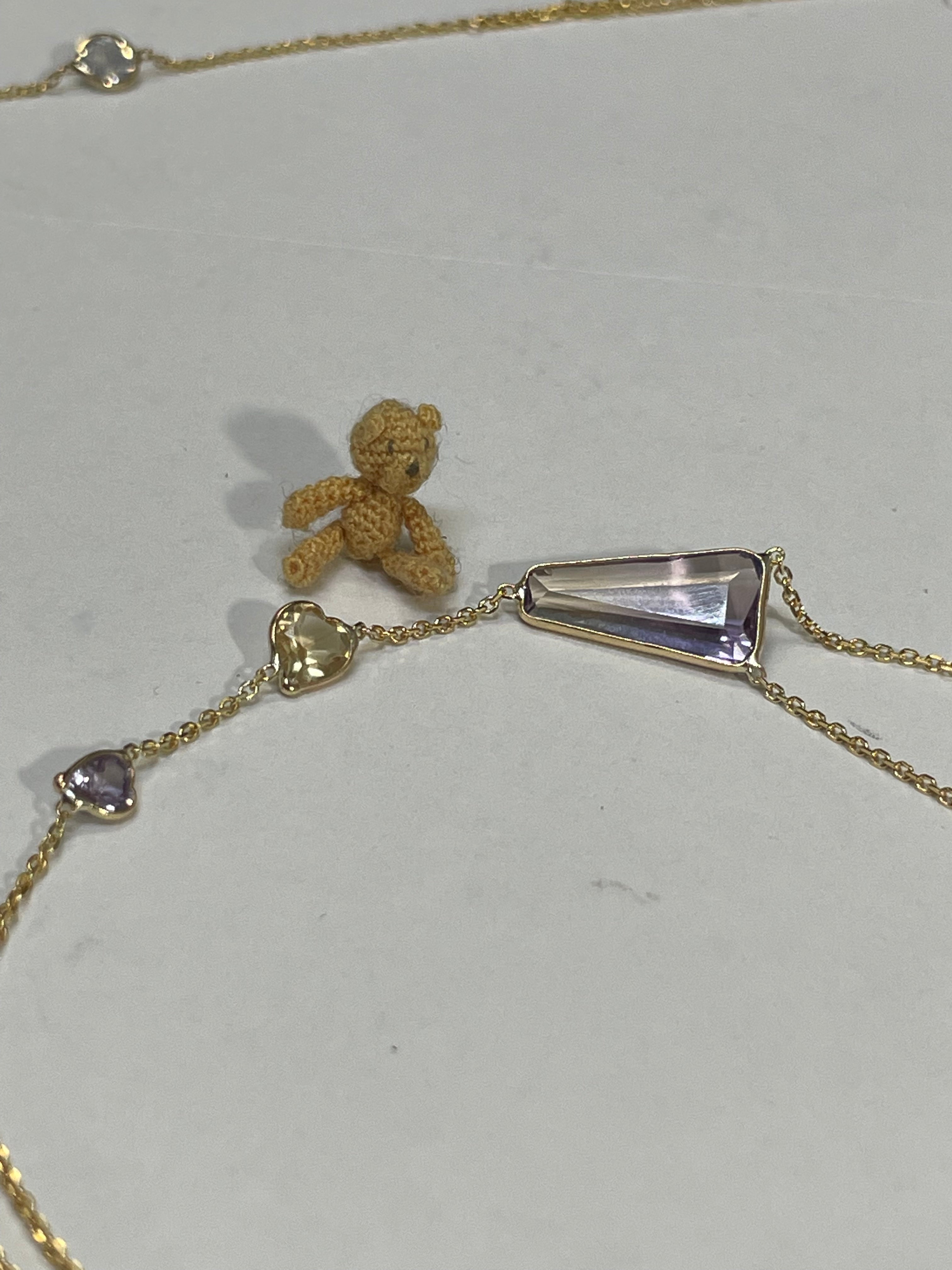 Ametrine Citrine Sapphire Pastel Hand Chain Solid 14k Yellow Gold