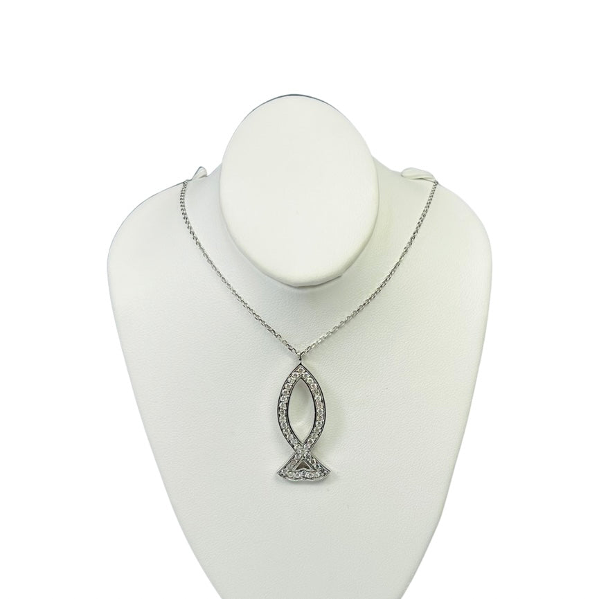 .82CTW Pave Diamond 16" 14K White Gold Pendant Necklace