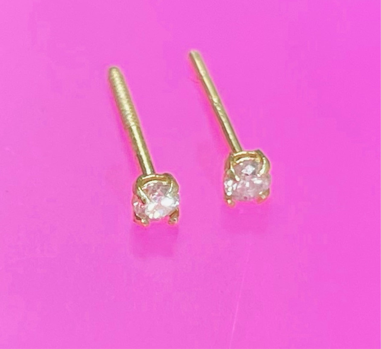 2MM Natural White Diamond Baby Micro 14K Yellow Gold Stud Earrings