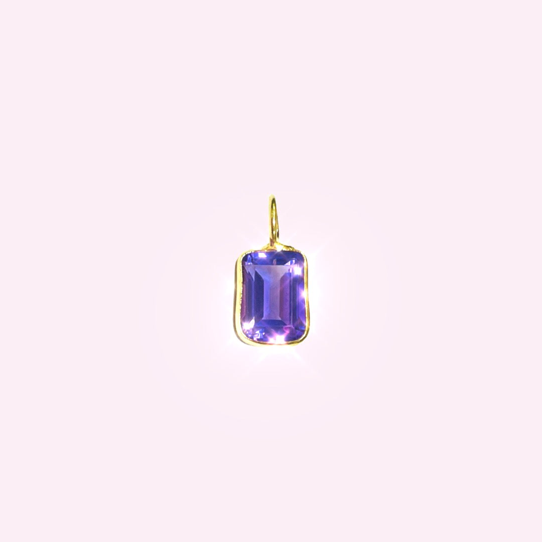 14K Yellow Gold Amethyst Pendant Gem Charm