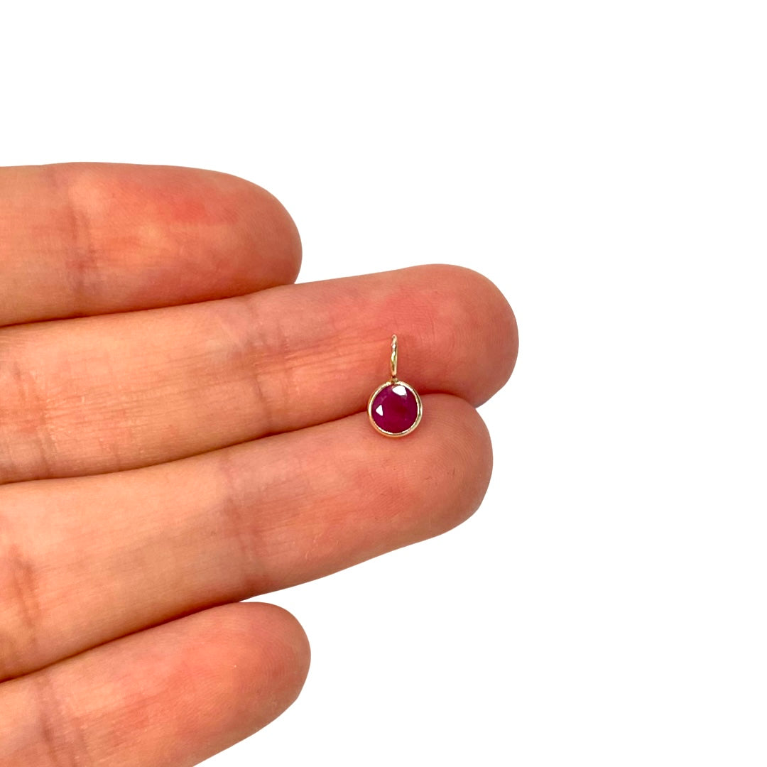 Natural Round Ruby 14K Yellow Gold Pendant Charm 9x5mm