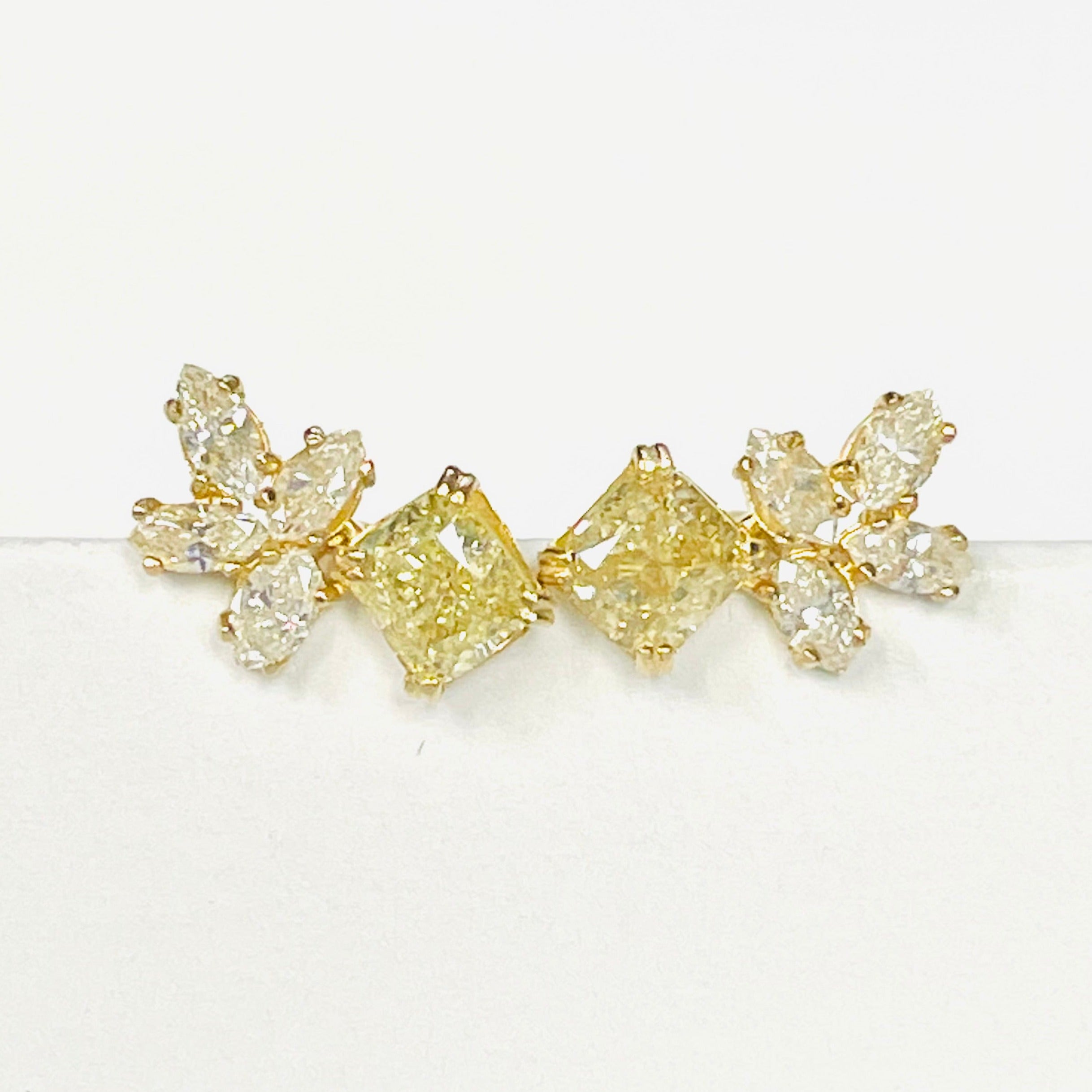 1.3CTW Canary Cushion and Marquis Diamond Stud Earrings 14K Gold