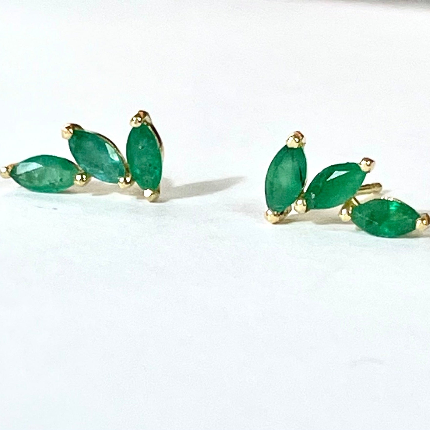 1.2CT Marquis Emerald Spray Earrings 18K Yellow Gold