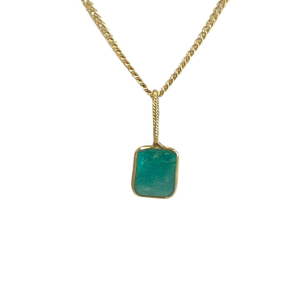 Natural Emerald 14K Yellow Gold Pendant Charm 15.5x6mm