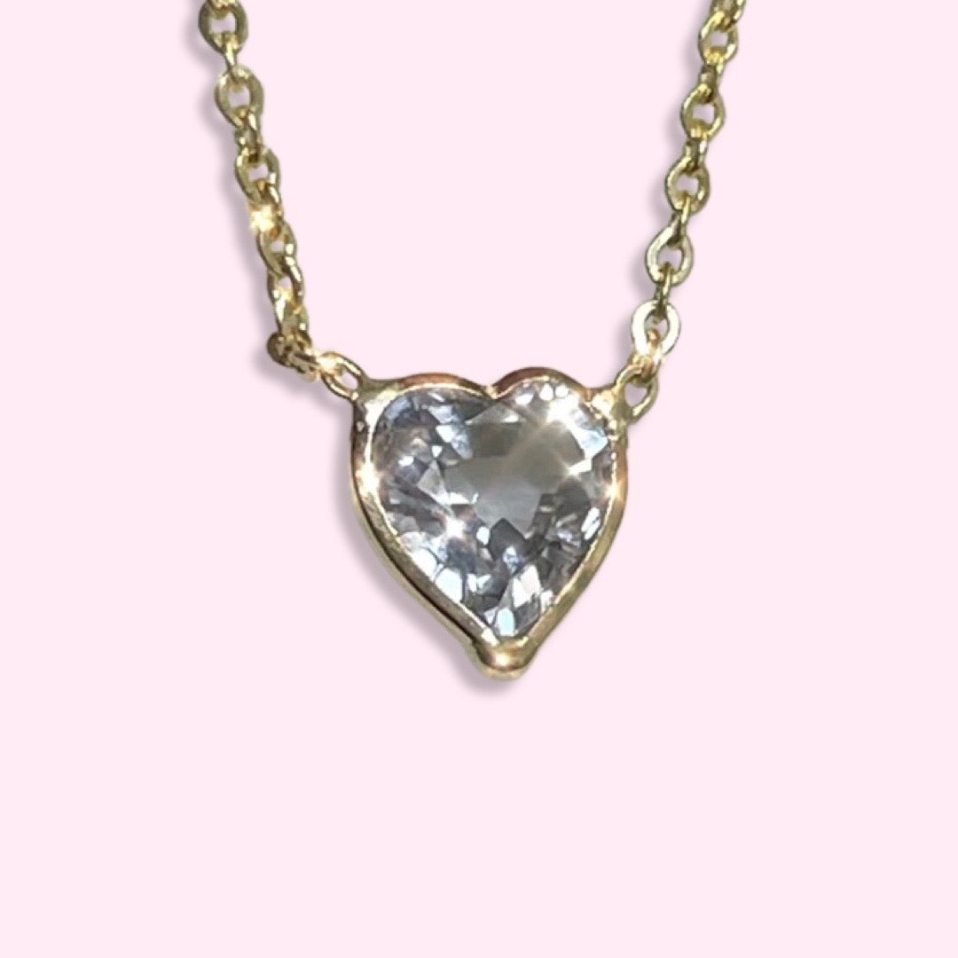 Natural  Greyish Blue Sapphire Heart 14K Yellow Gold Necklace 16-18"