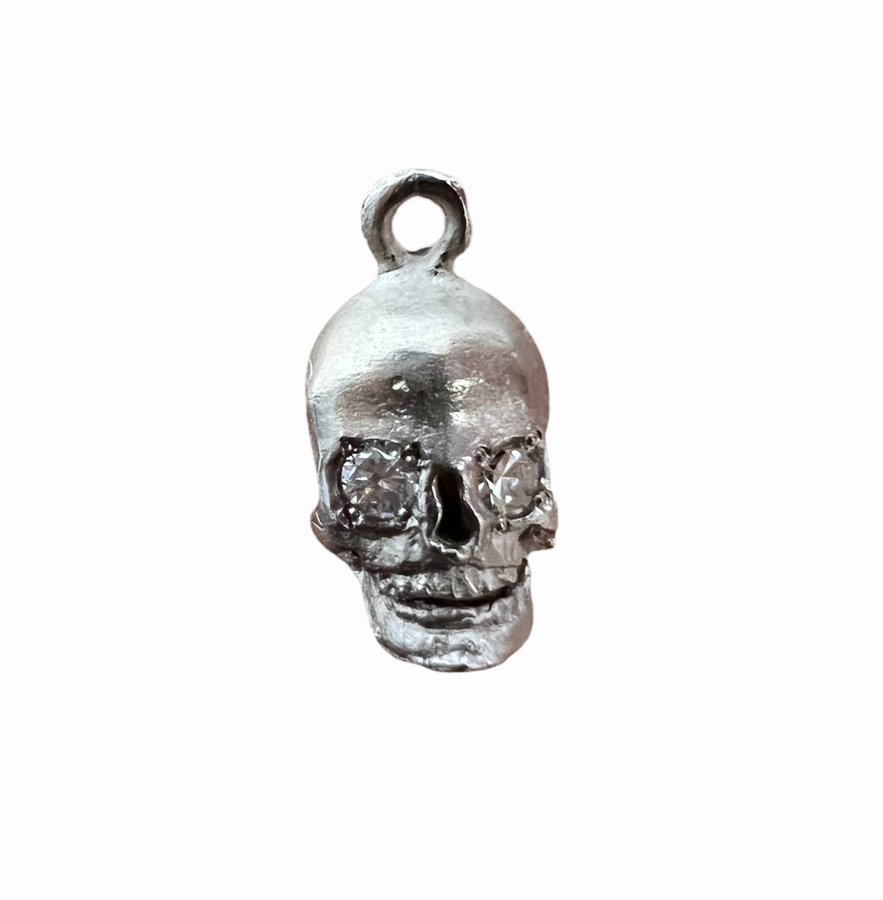 Solid 18K White Gold  Large Diamond Skull Charm