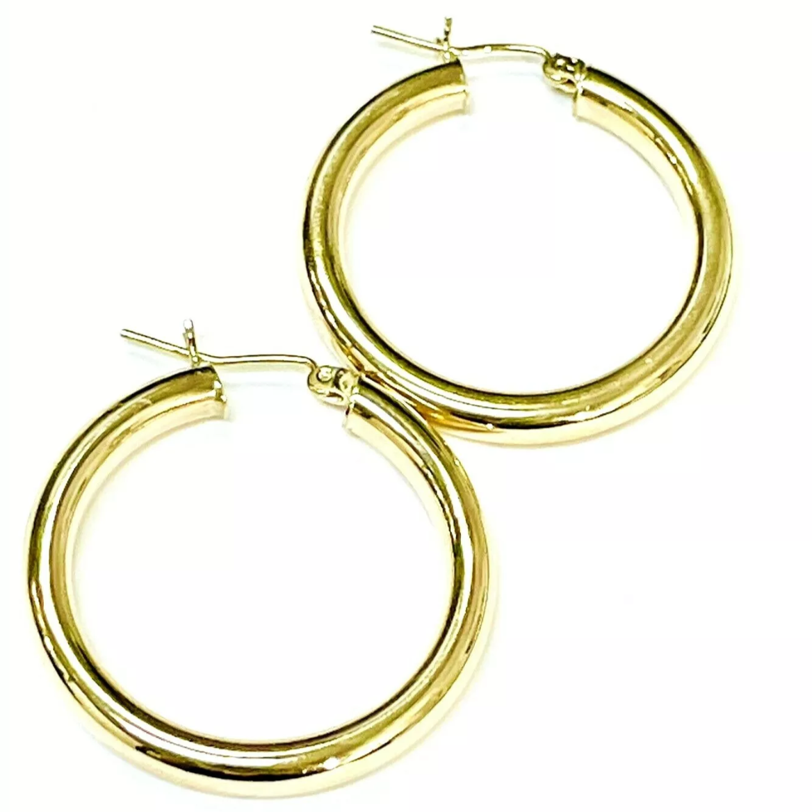 10K Yellow Gold 1.25” 4mm Thick Tube Hoop Earrings