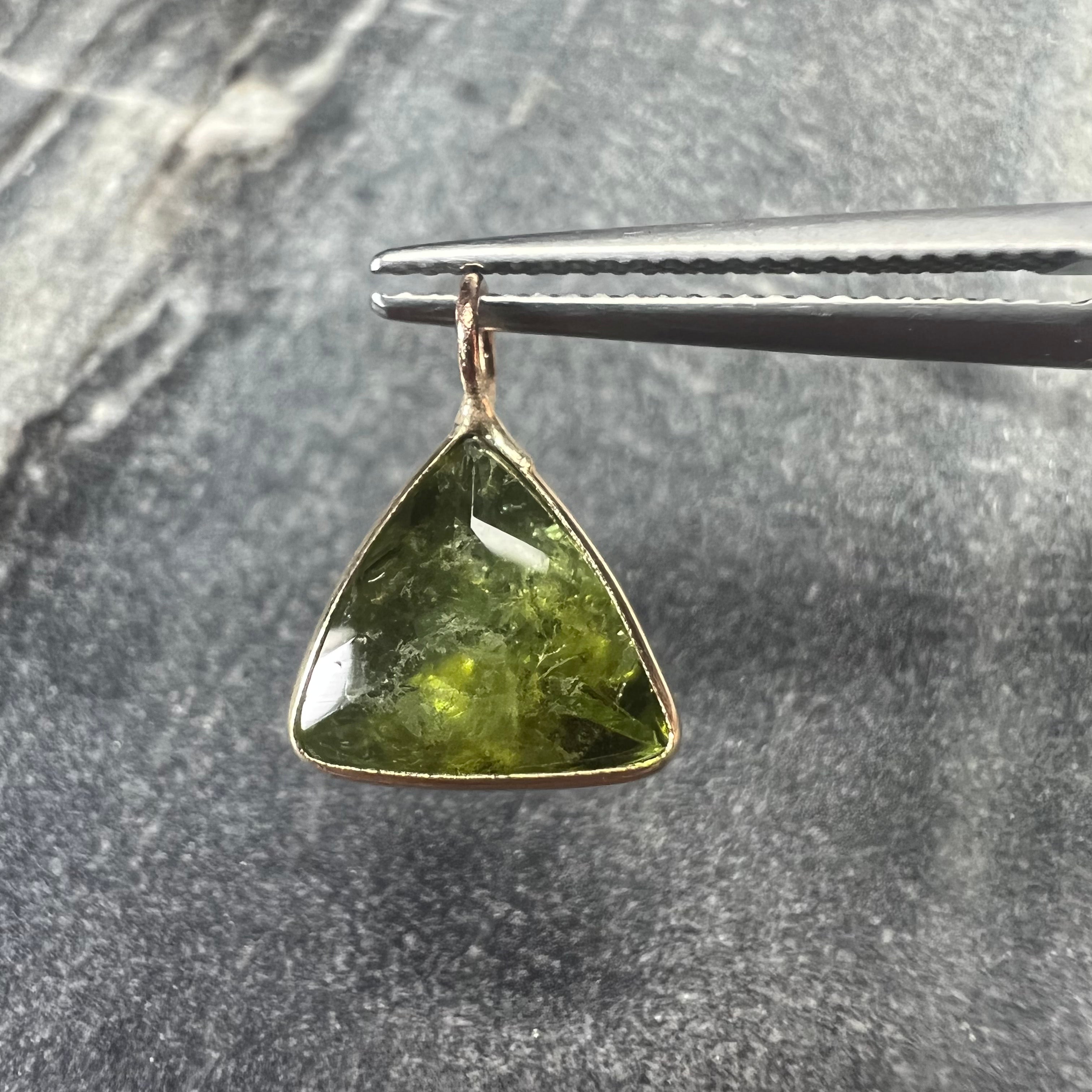 2.25CT Natural Trillion Tourmaline 14K Yellow Gold Pendant Charm 14x10mm