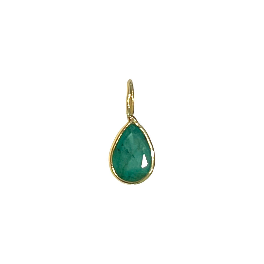 Natural Pear Emerald 14K Yellow Gold Pendant Charm 13x5.5mm