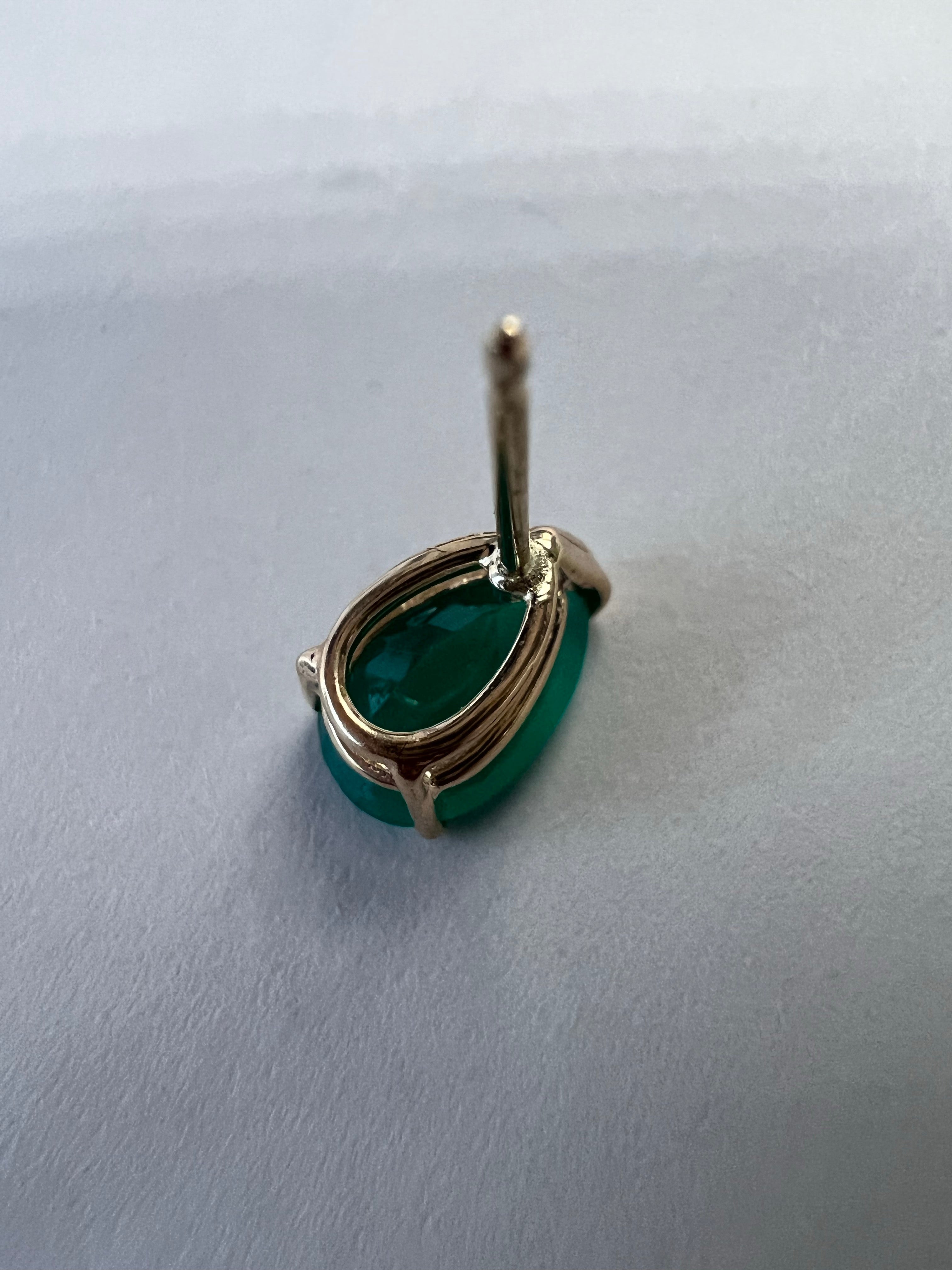 2.4CT Colombian Emerald Pear 14K Yellow Gold Stud Earrings