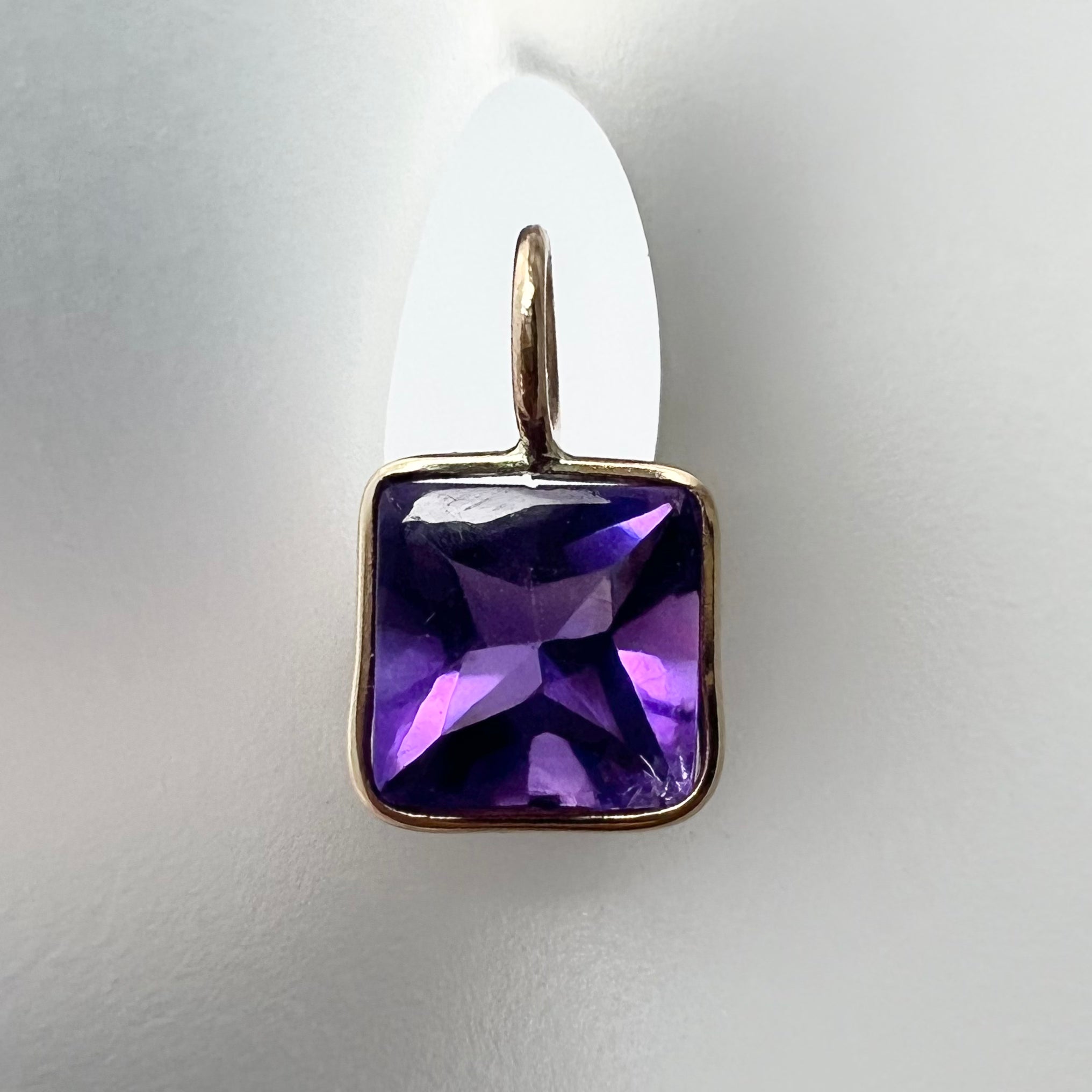 1.3CT Natural Square Amethyst 14K Yellow Gold Pendant Charm 11x7mm