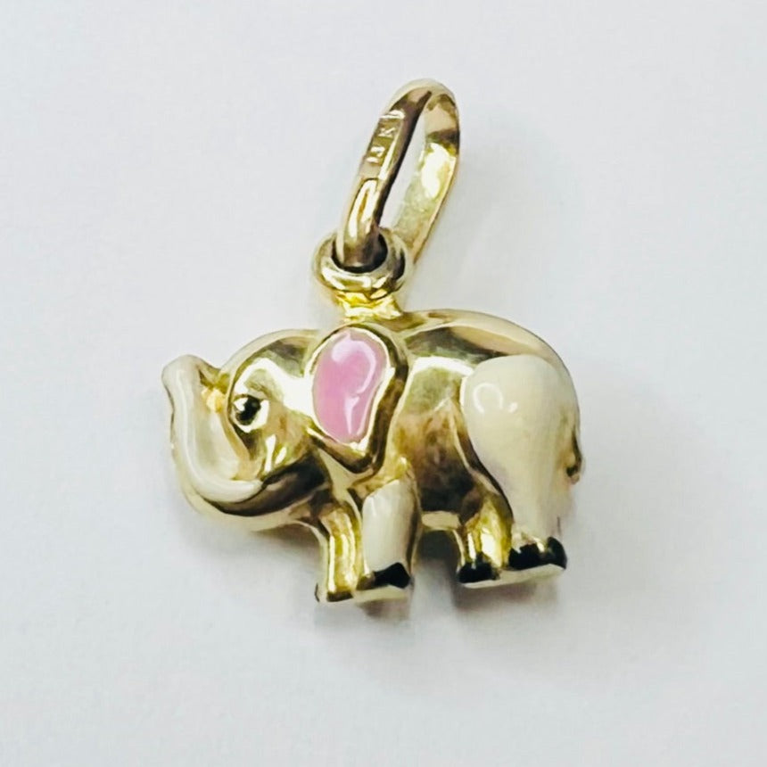 Solid 14K Gold Yellow Gold 3-D Baby Elephant Charm Pendant