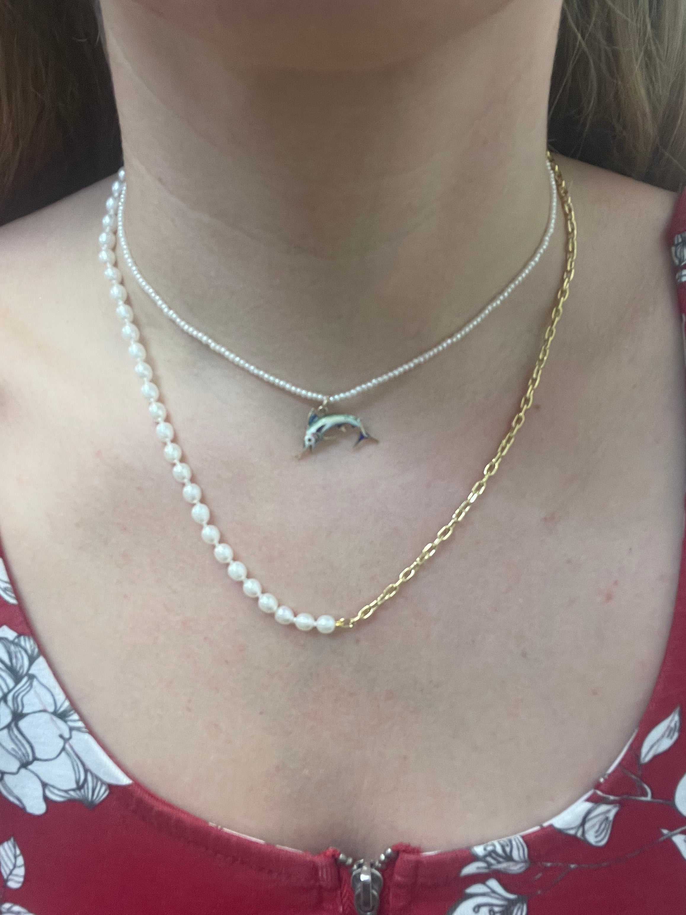 Pearl and 10K Yellow Gold Half and Half 18” Necklace