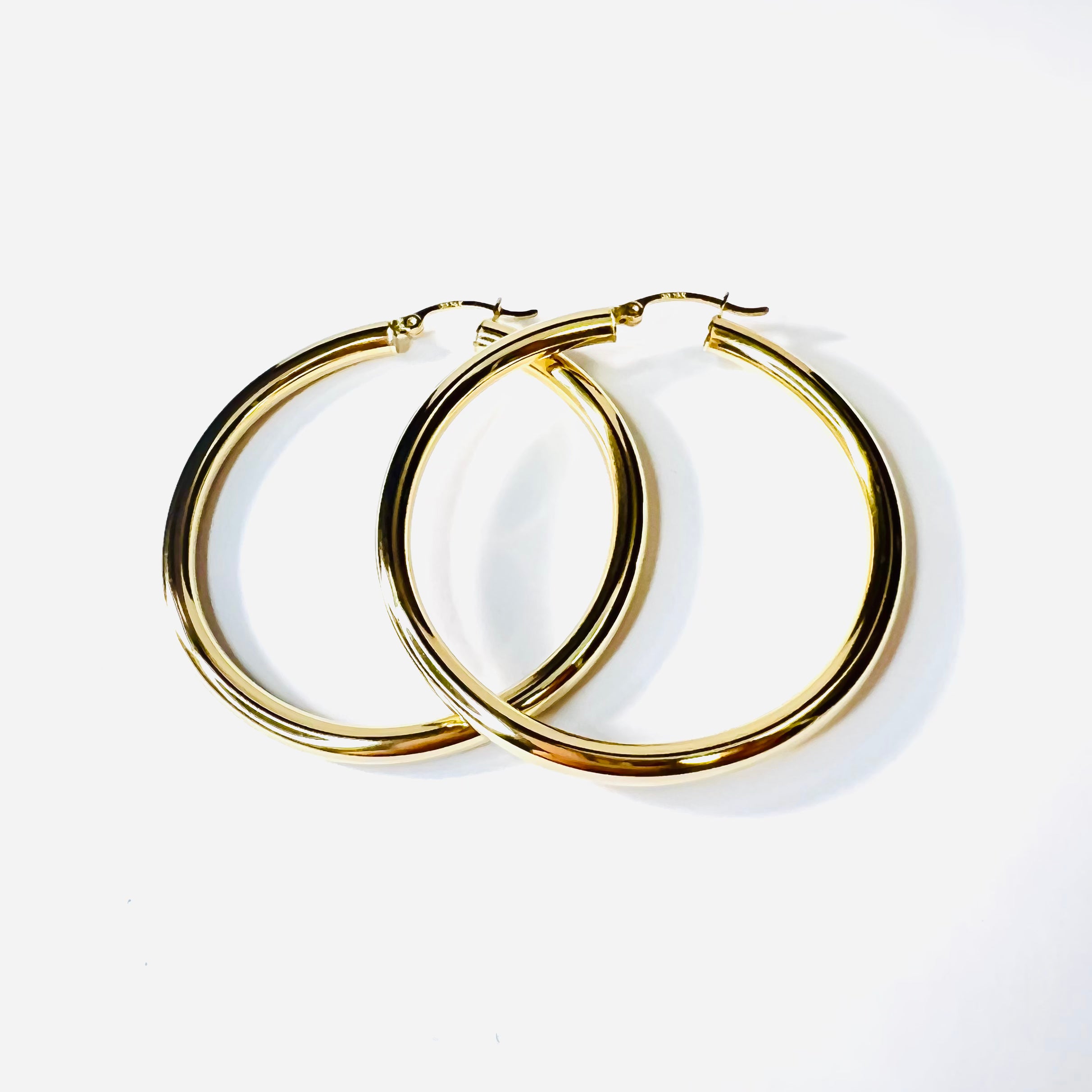 Beautiful New 14K Solid Yellow Gold Hoop Earrings 2"