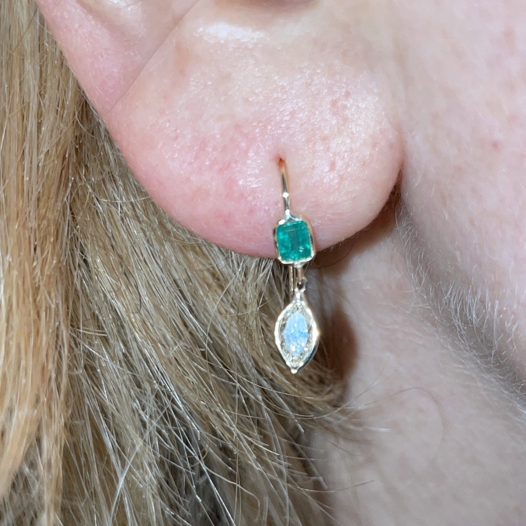 Colombian Emerald and Marquis Diamond Earrings