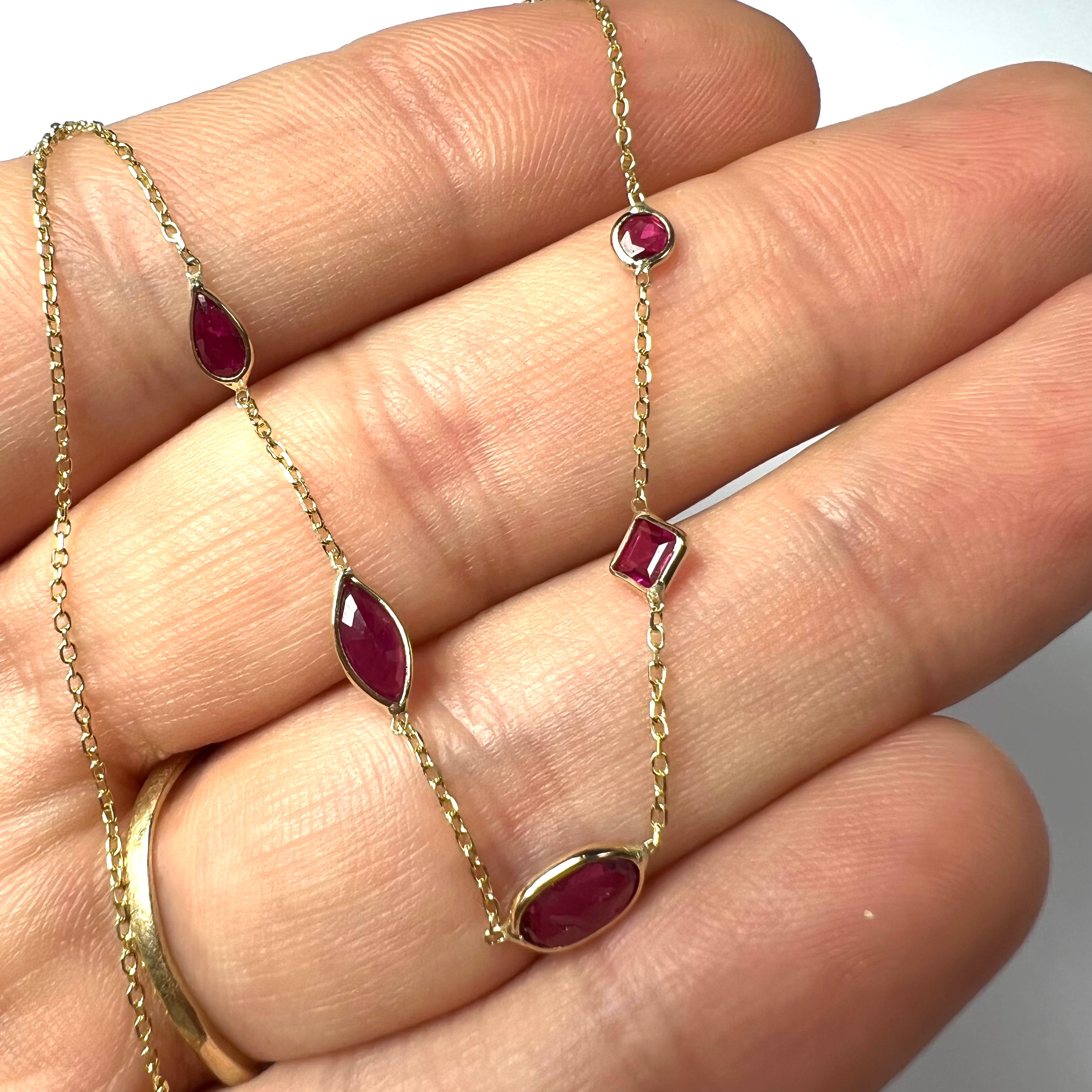 Assorted Pink Ruby By The Yard 16" 14k Yellow Gold Necklace