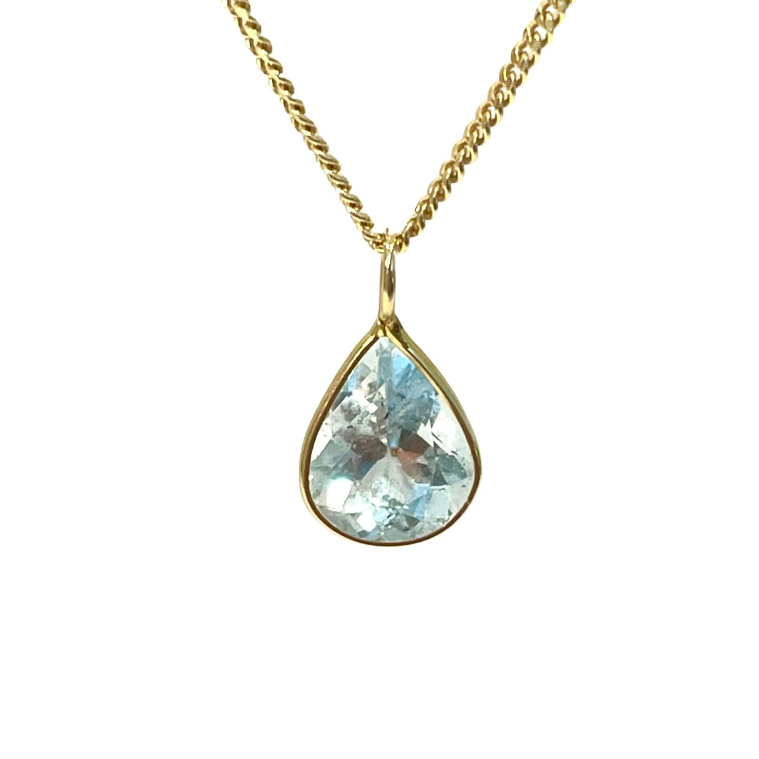 Natural Pear Aquamarine 14K Yellow Gold Pendant Charm 11x8mm