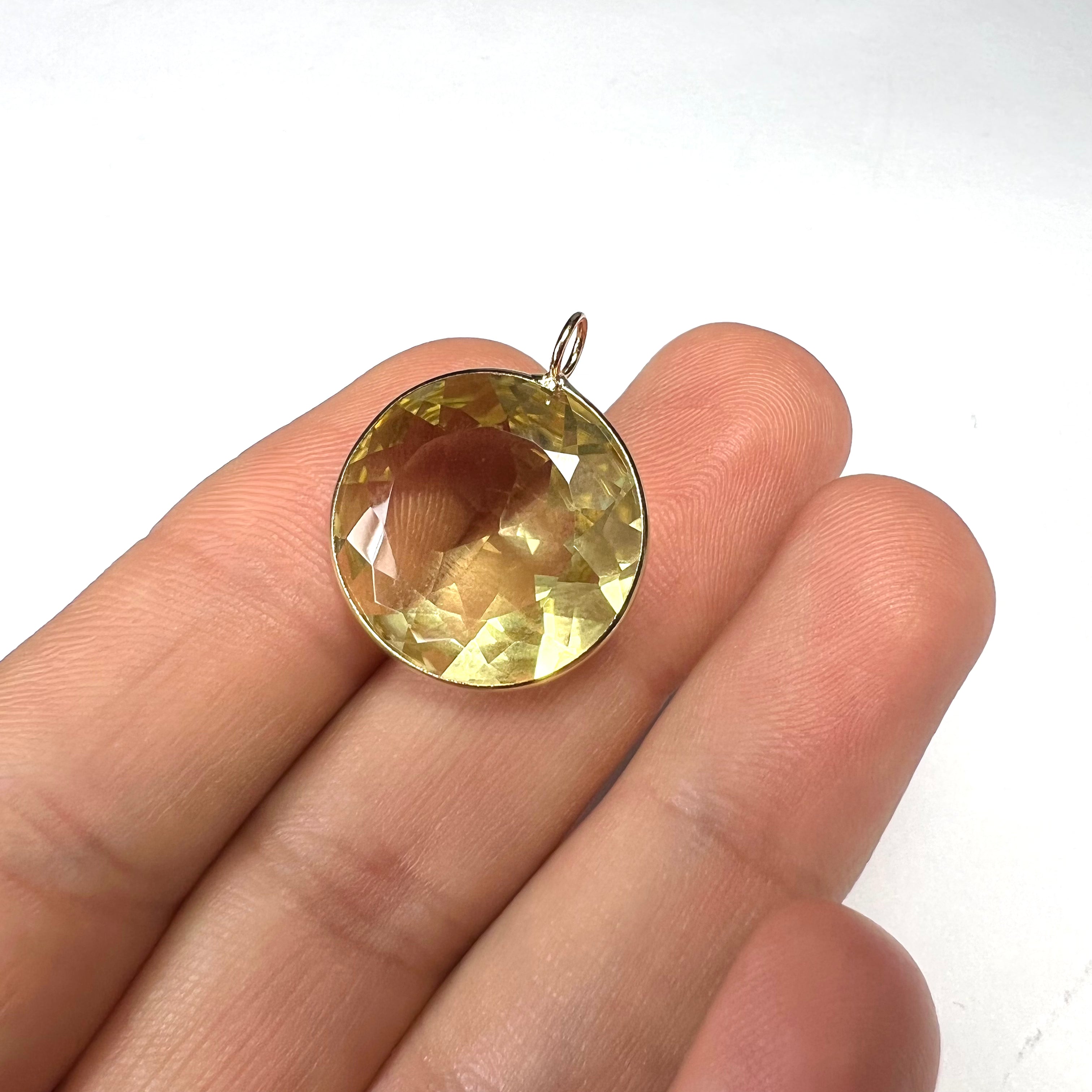 14.5CT Natural Round Citrine 14K Yellow Gold Pendant Charm 22x18mm