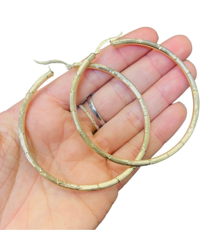 10K Gold Bamboo Hoops 1.5 Inches