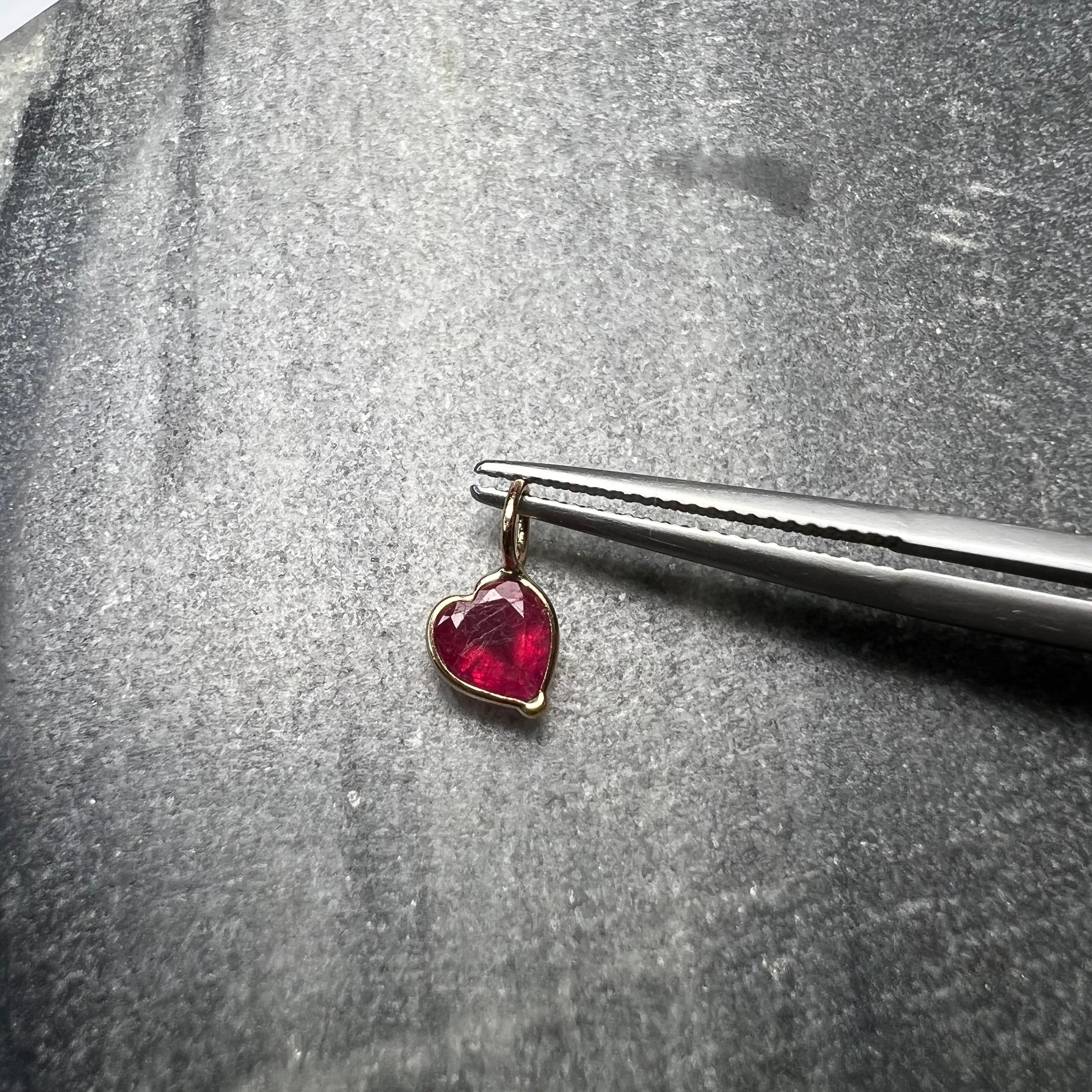 1.4CT Natural Ruby Heart 14K Yellow Gold Pendant Charm 10x6mm