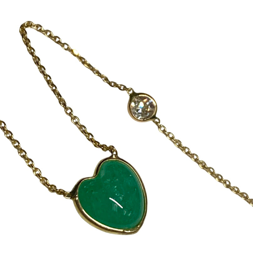 Heart Emerald with Round Diamond 16.5" 14k Yellow Gold Necklace