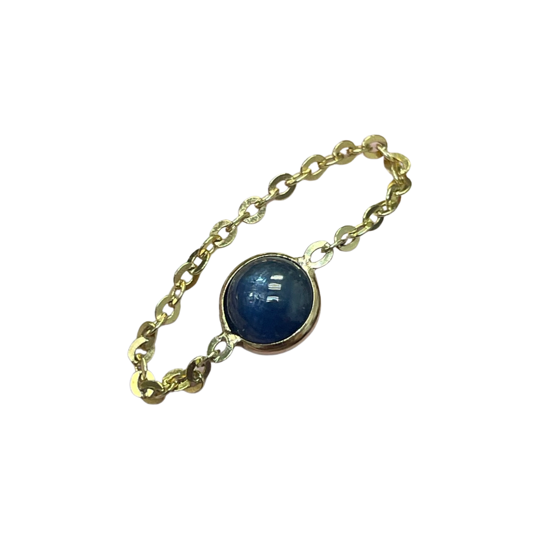 Solid 14K Yellow Gold Natural .90CT Sapphire Cabochon Chain Ring Size 5