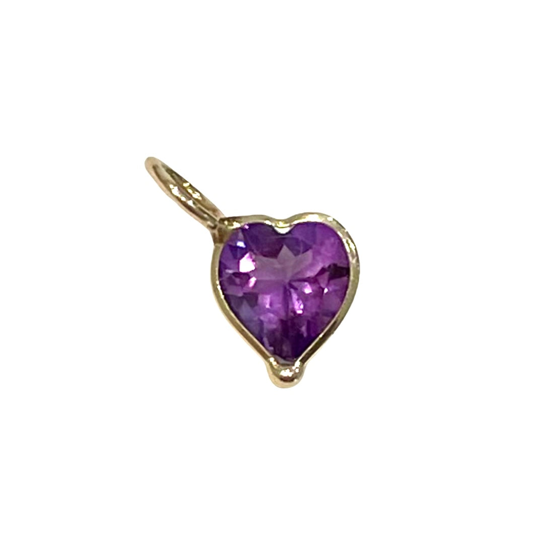 Natural Amethyst Heart 14K Yellow Gold Pendant Charm 10.5x7mm