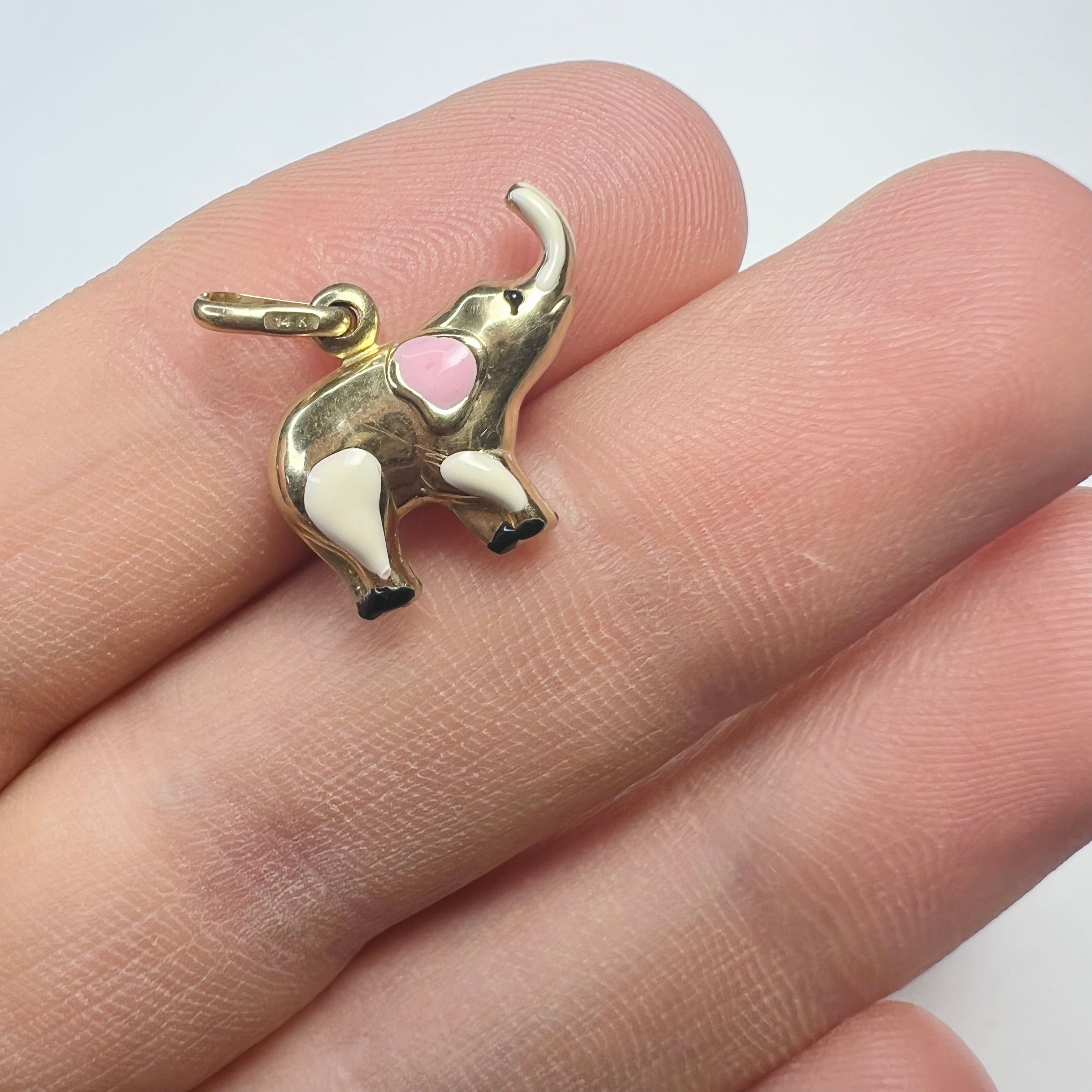 Cute! Solid 14K Gold Yellow Gold 3-D Mother Elephant Charm Pendant