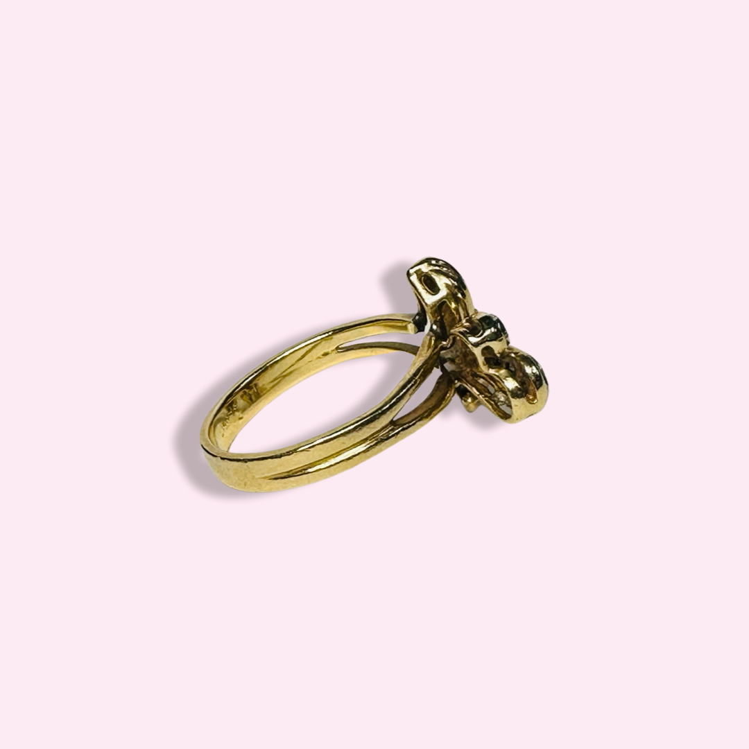 14K Yellow Gold Bee Diamond Winged Ring