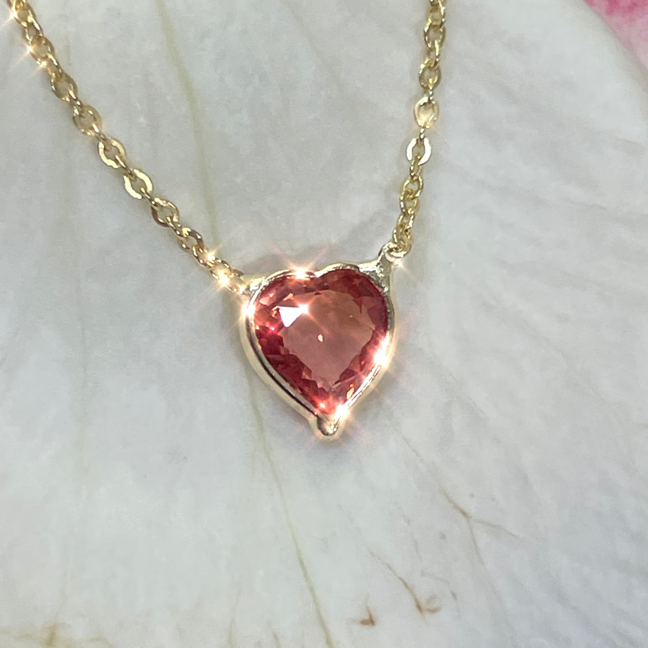 Natural Reddish Orange Sapphire Heart 14K Yellow Gold Necklace 16-18"