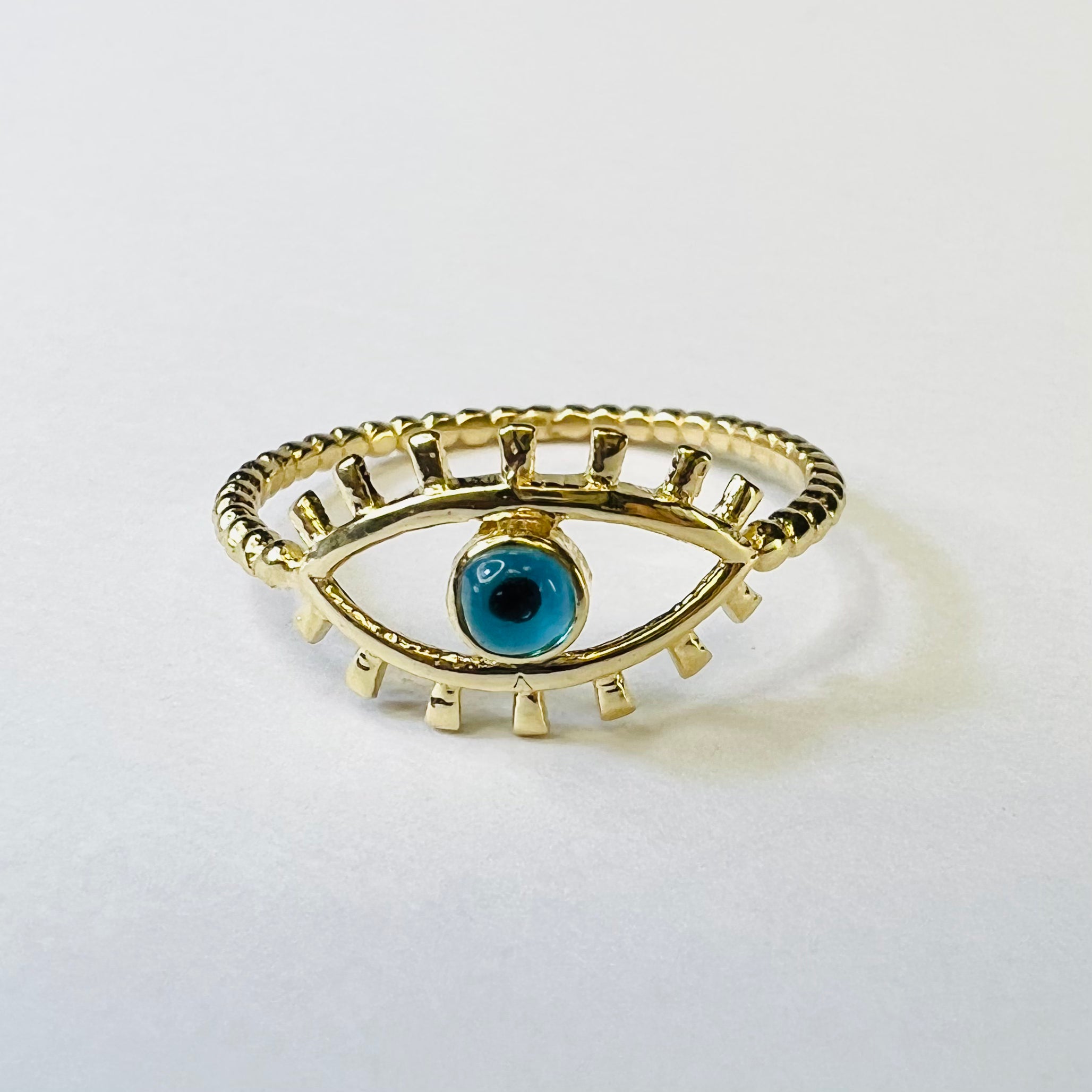 Solid 14K Yellow Gold Evil Eye Ring Band Size 6