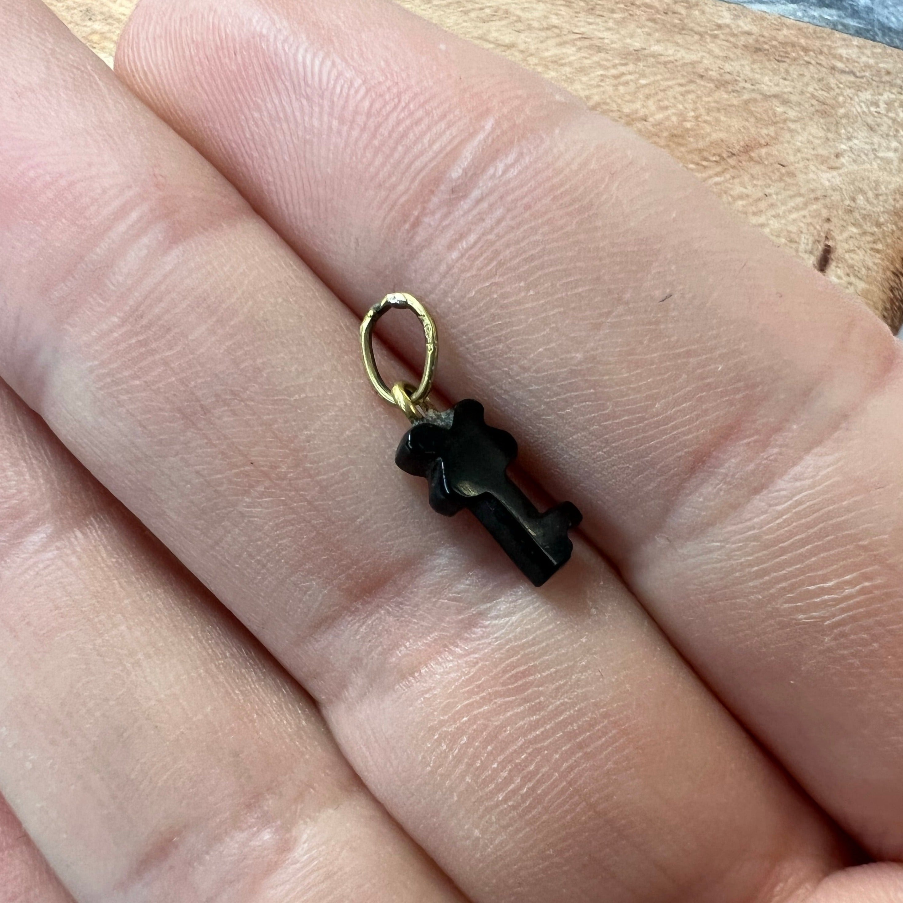 Solid 14K Yellow Gold and Black Onyx Key Pendant Charm