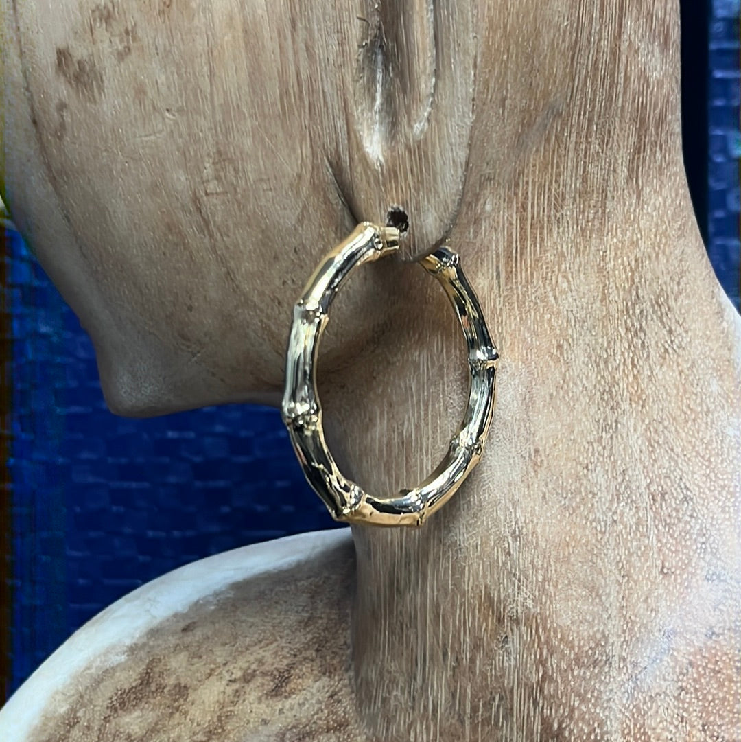 2.4" Bamboo 14K Yellow Gold Puffy Sleek Hoop Earrings