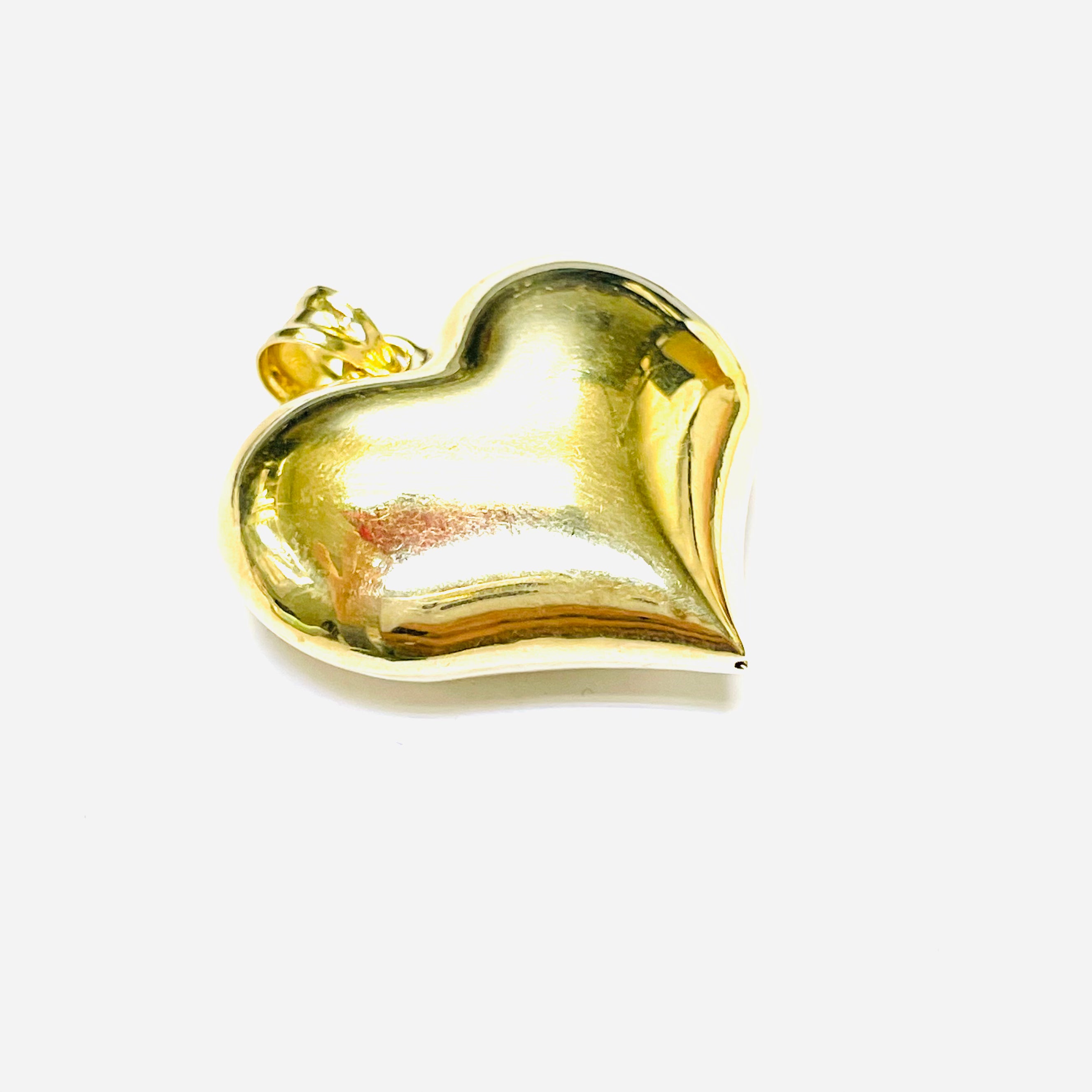 14K Yellow Gold Puffed Heart Pendant Charm 1.5”