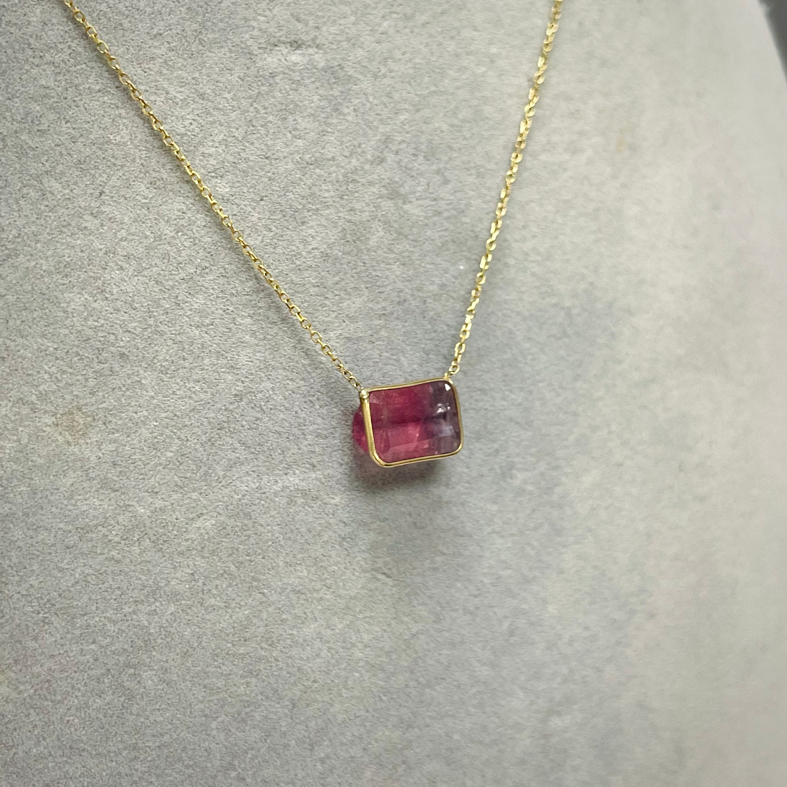 Bicolor Tourmaline Necklace in 14k Yellow Gold