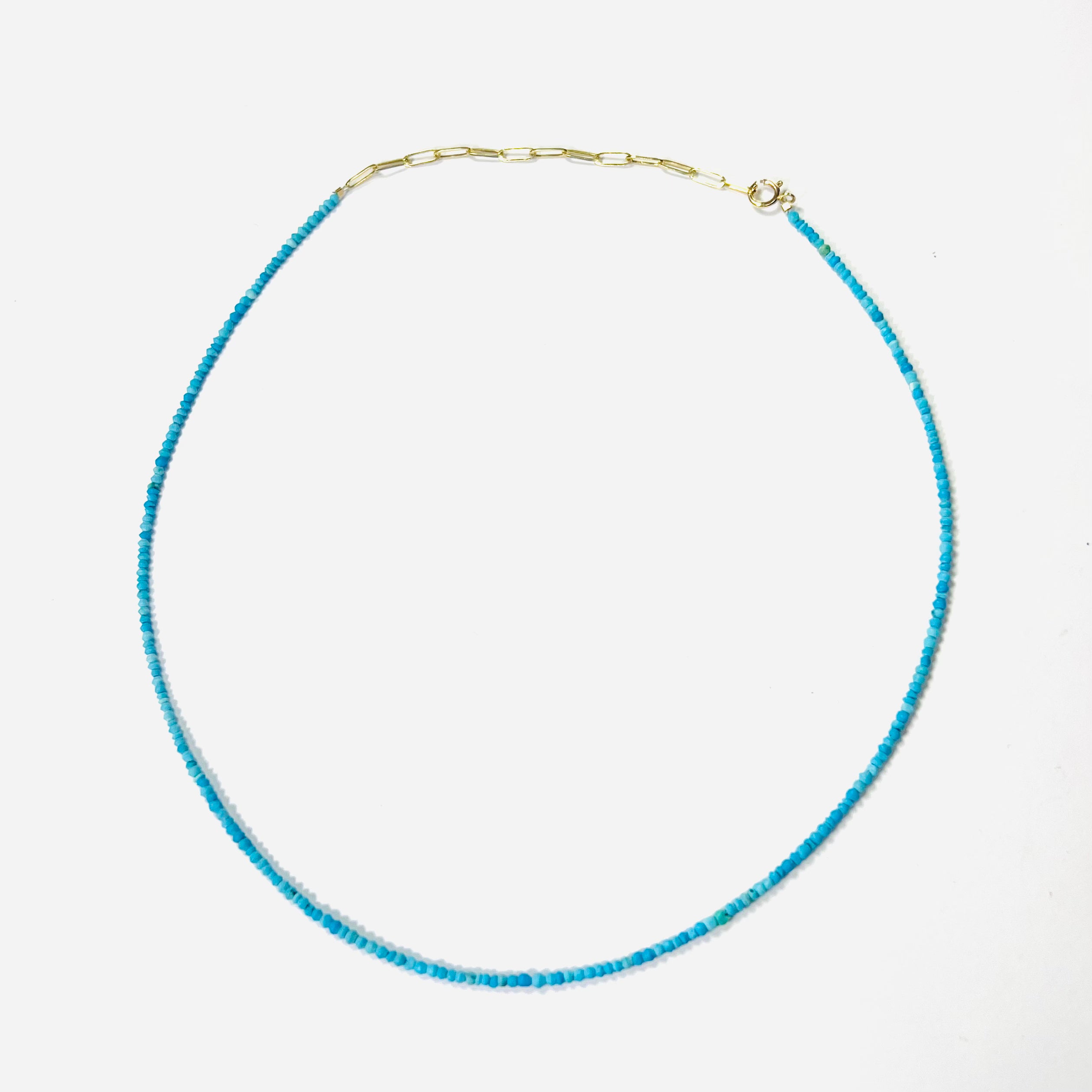 Turquoise Beaded 12"-15" 14K Yellow Gold Necklace