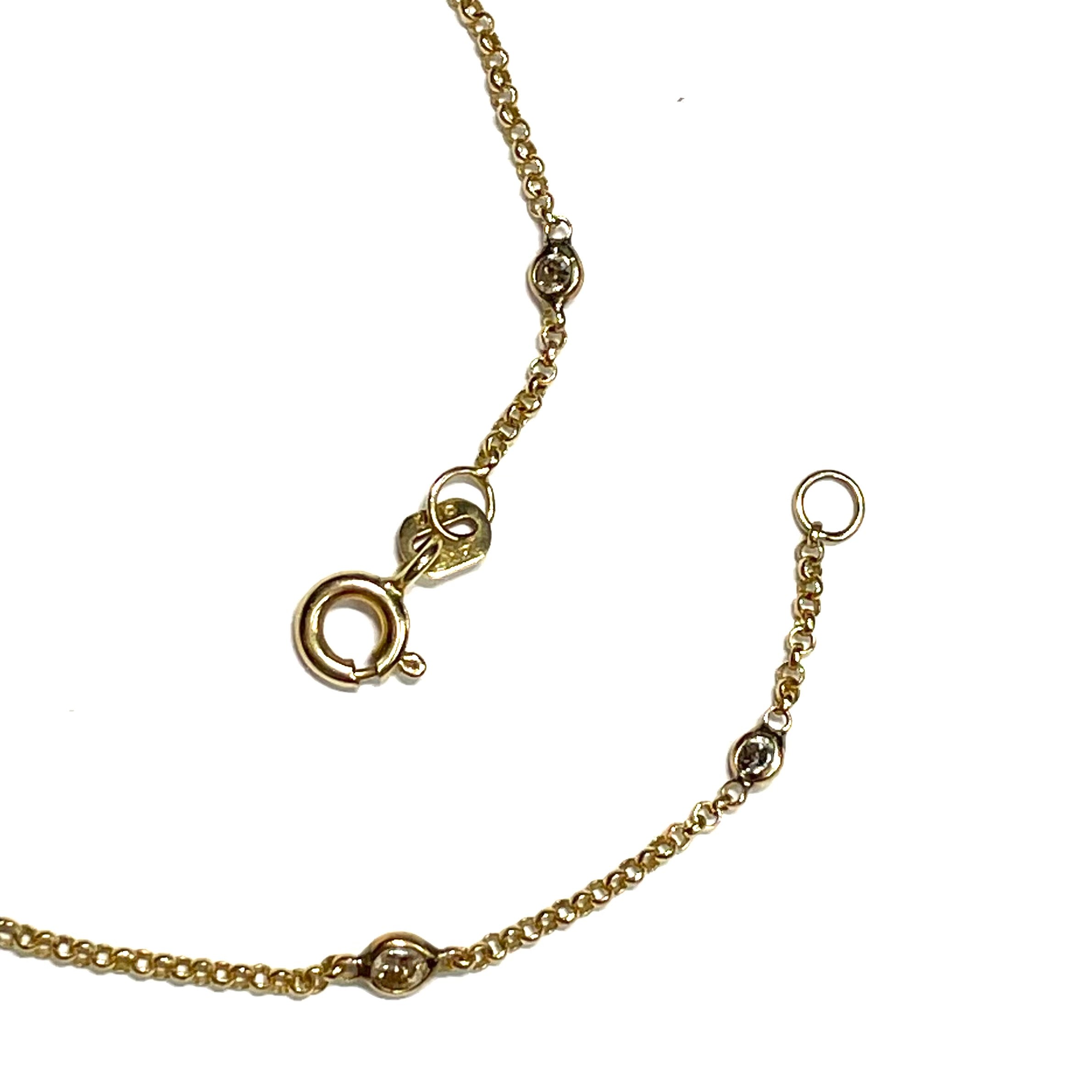 Nine Diamond Bracelet in Solid 14k Yellow Gold 7.5"