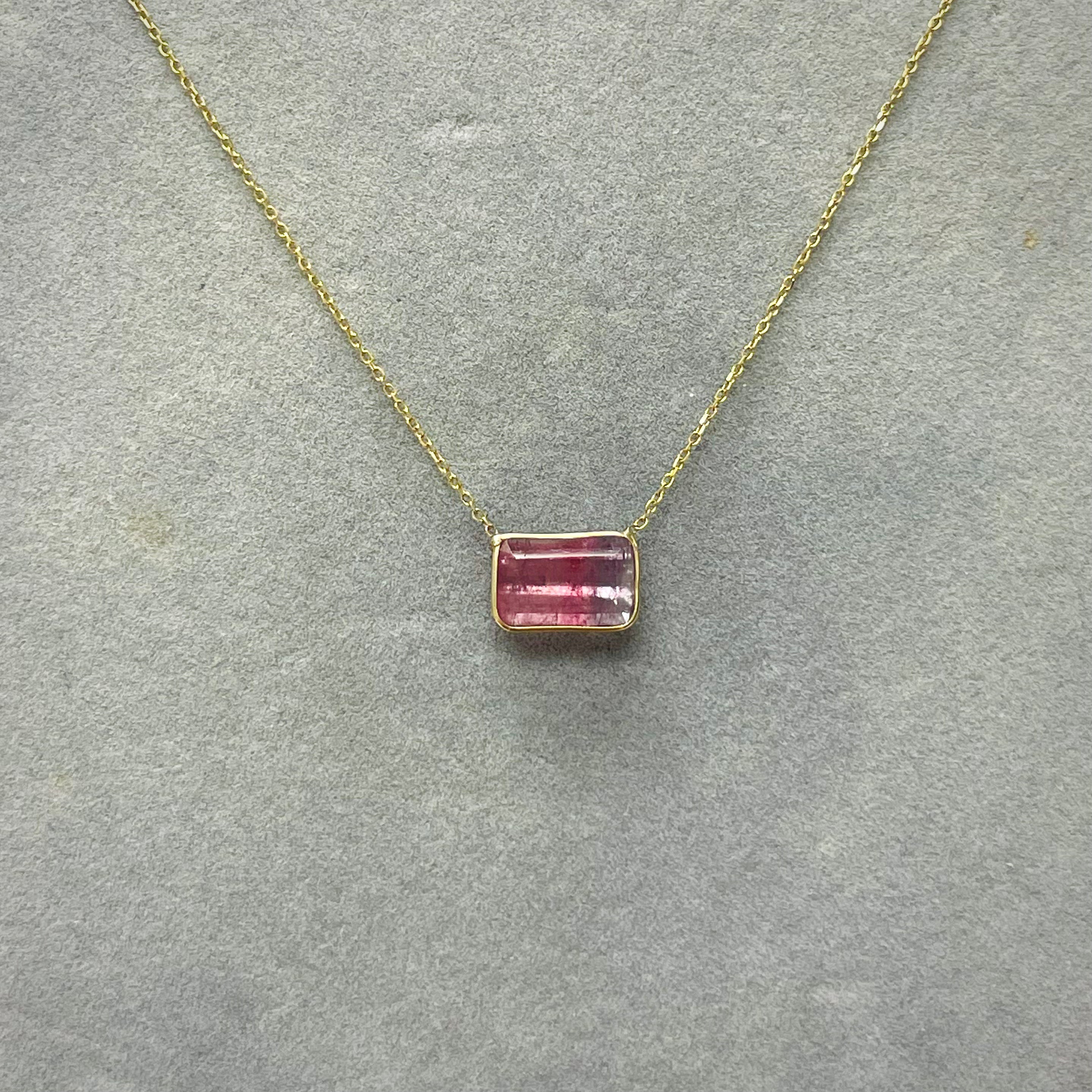 Bicolor Tourmaline Necklace in 14k Yellow Gold