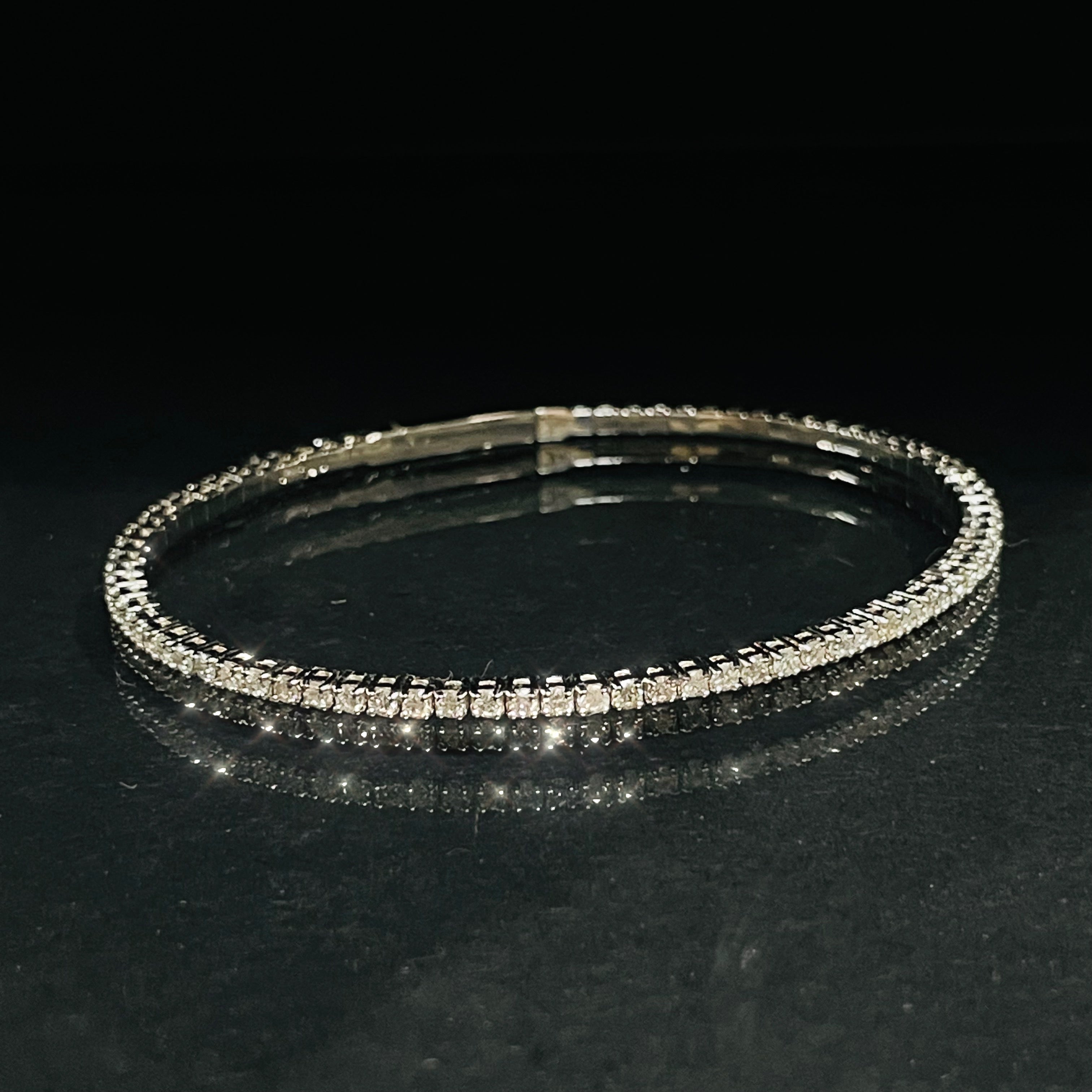 1.9CT Natural Diamond 14K White Gold Flexible Bangle Bracelet