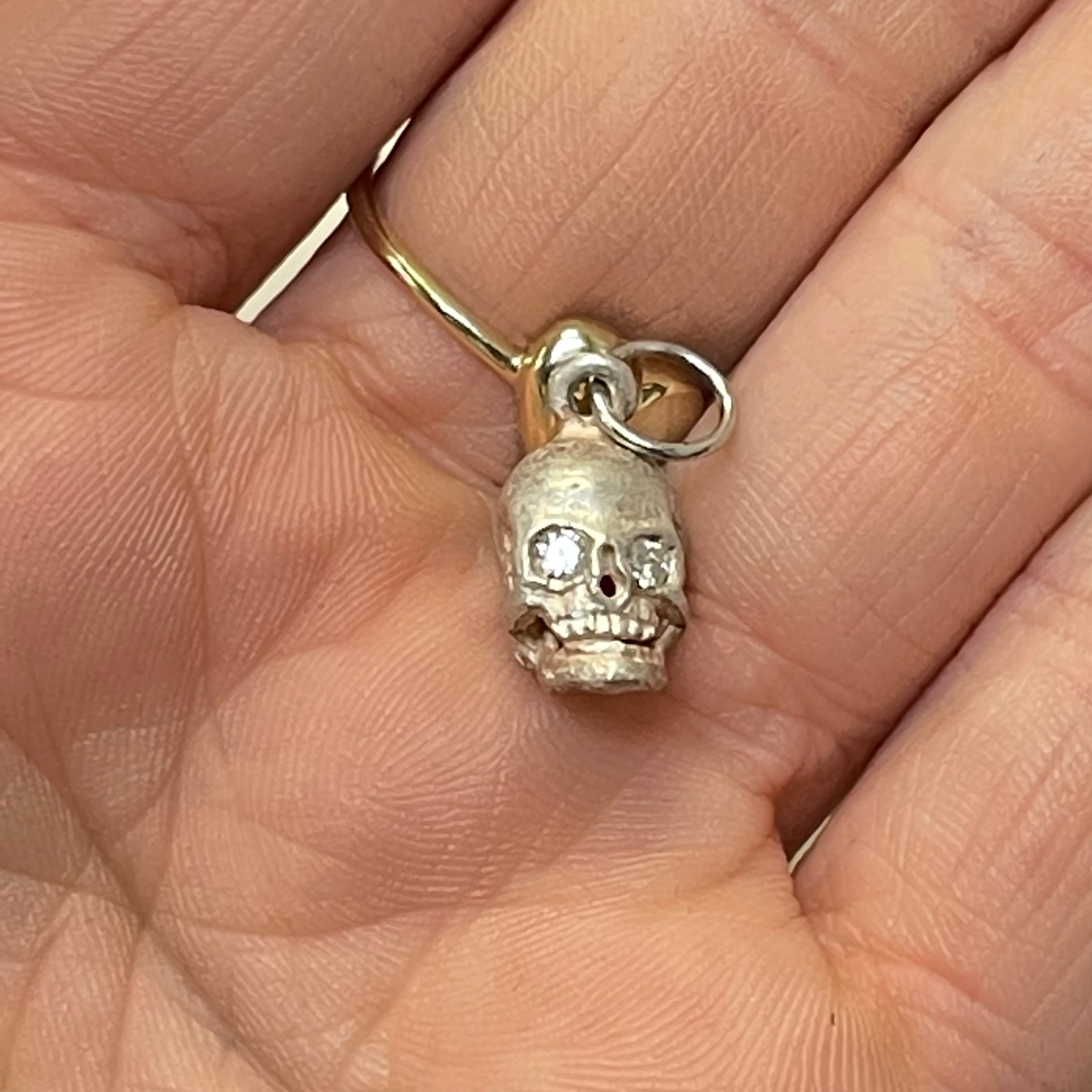 Sterling Silver Skull with Diamond Eyes Charm